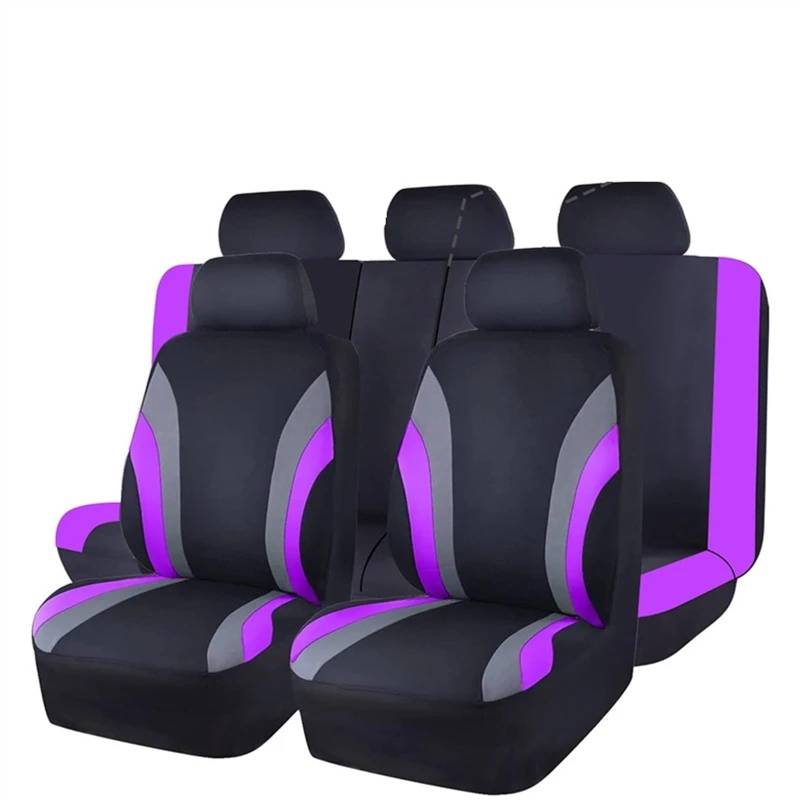 QIUYMGFG Auto-Schonbezüge Autositzschoner Universelle Autositzbezüge, komplettes Set, atmungsaktive Stoffsitzbezüge fürs Auto, passend für die meisten Auto-SUV-Innenausstattungen(Purple 5 Seat) von QIUYMGFG