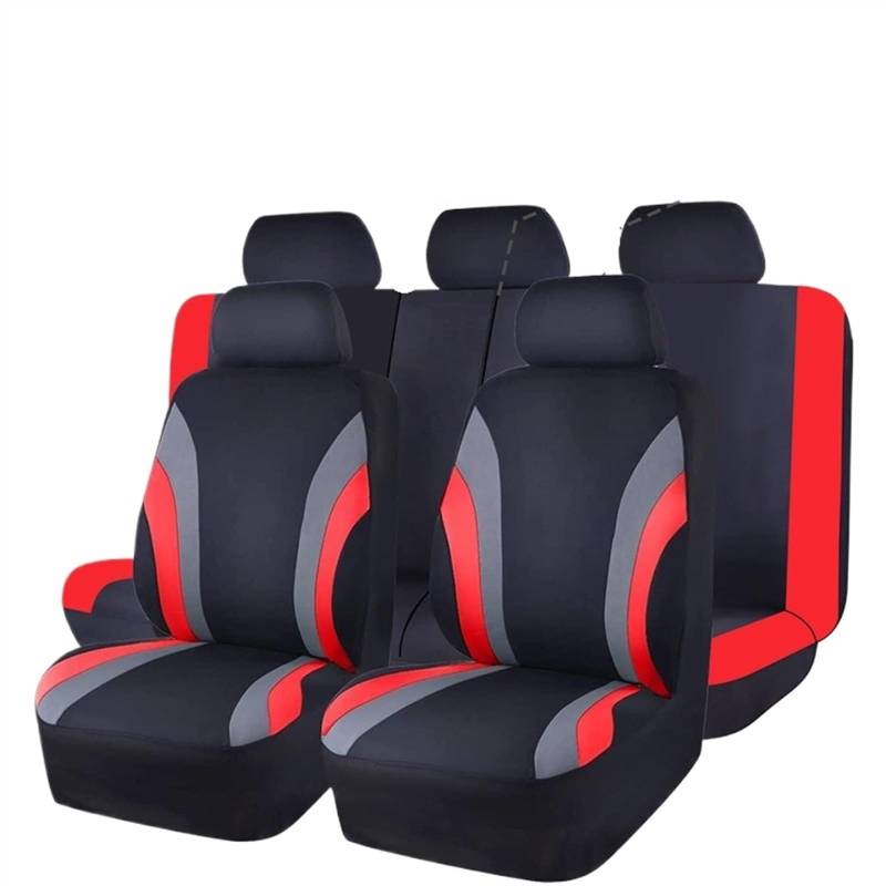 QIUYMGFG Auto-Schonbezüge Autositzschoner Universelle Autositzbezüge, komplettes Set, atmungsaktive Stoffsitzbezüge fürs Auto, passend für die meisten Auto-SUV-Innenausstattungen(Red 5 Seat) von QIUYMGFG