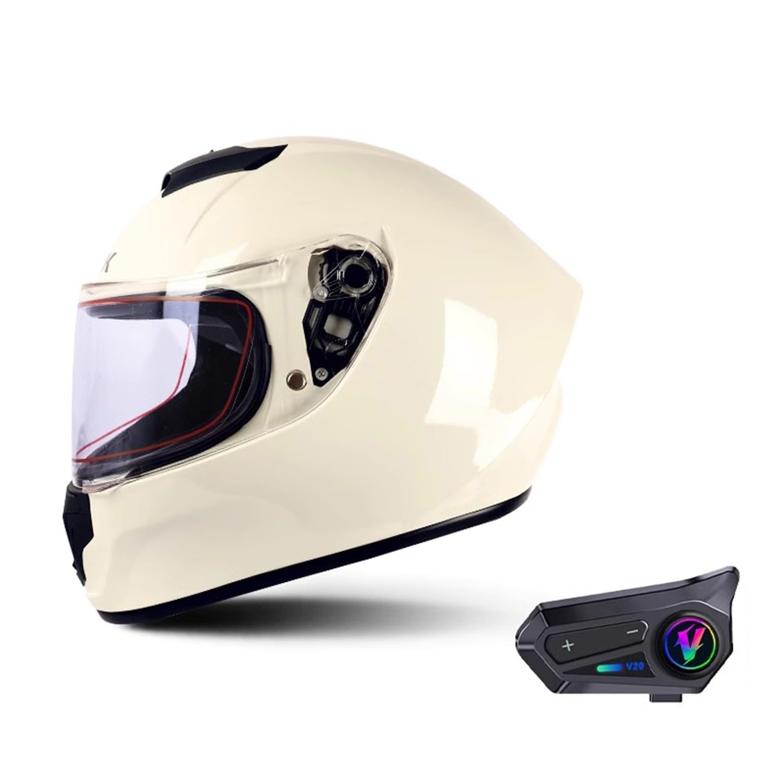 Integralhelm Motorradhelm Mit Bluetooth Modulare Helm Mit Sonnenblende ECE Zertifiziert Roller Mofa Helm Für Erwachsene Herren Damen A,L59-60CM von QJWMatic