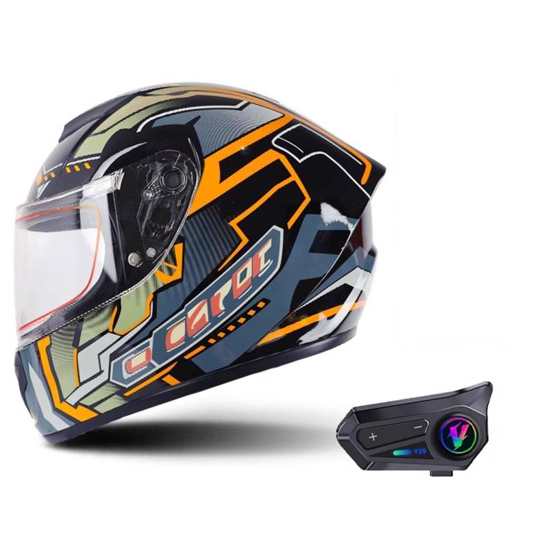 Integralhelm Motorradhelm Mit Bluetooth Modulare Helm Mit Sonnenblende ECE Zertifiziert Roller Mofa Helm Für Erwachsene Herren Damen B,L59-60CM von QJWMatic