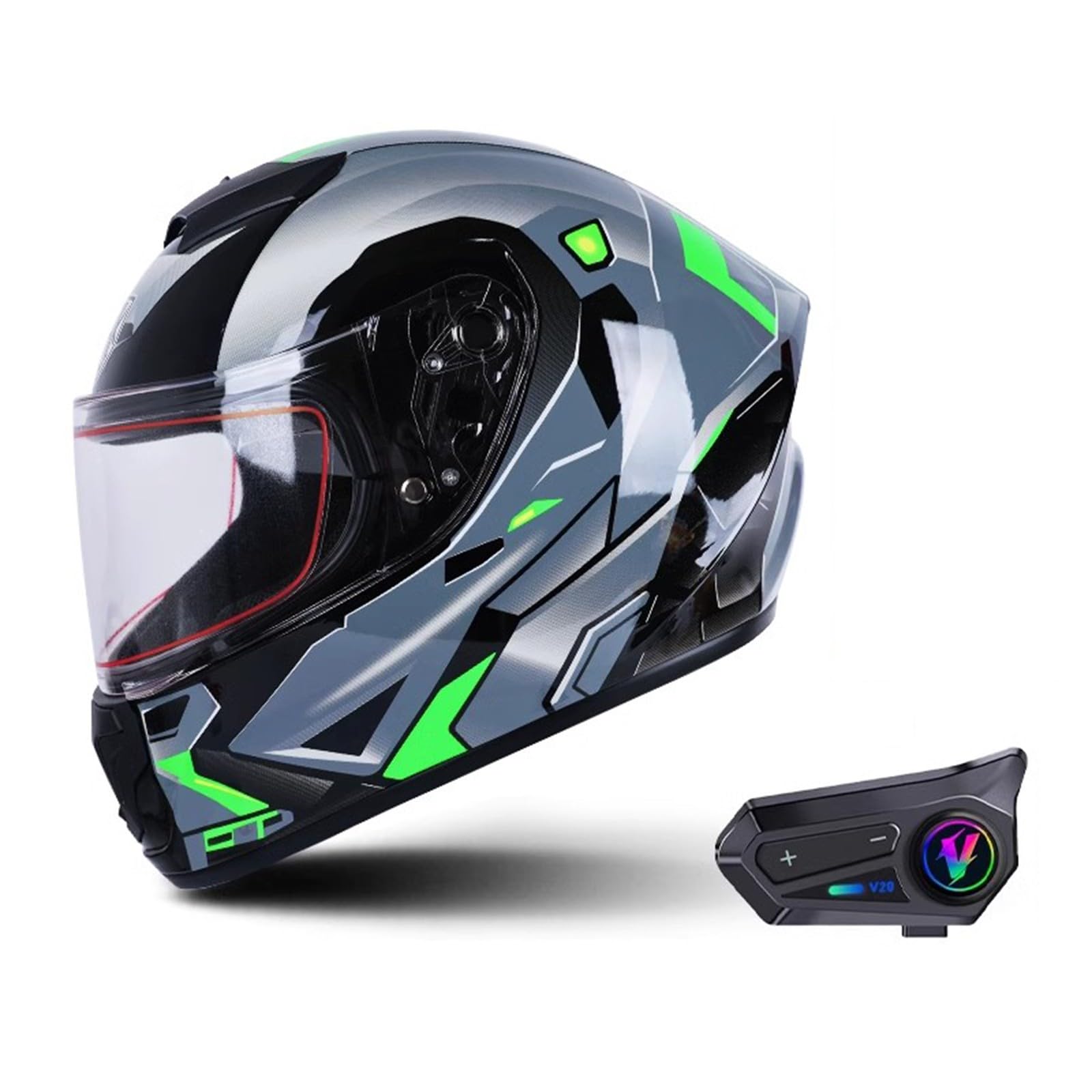 Integralhelm Motorradhelm Mit Bluetooth Modulare Helm Mit Sonnenblende ECE Zertifiziert Roller Mofa Helm Für Erwachsene Herren Damen C,L59-60CM von QJWMatic