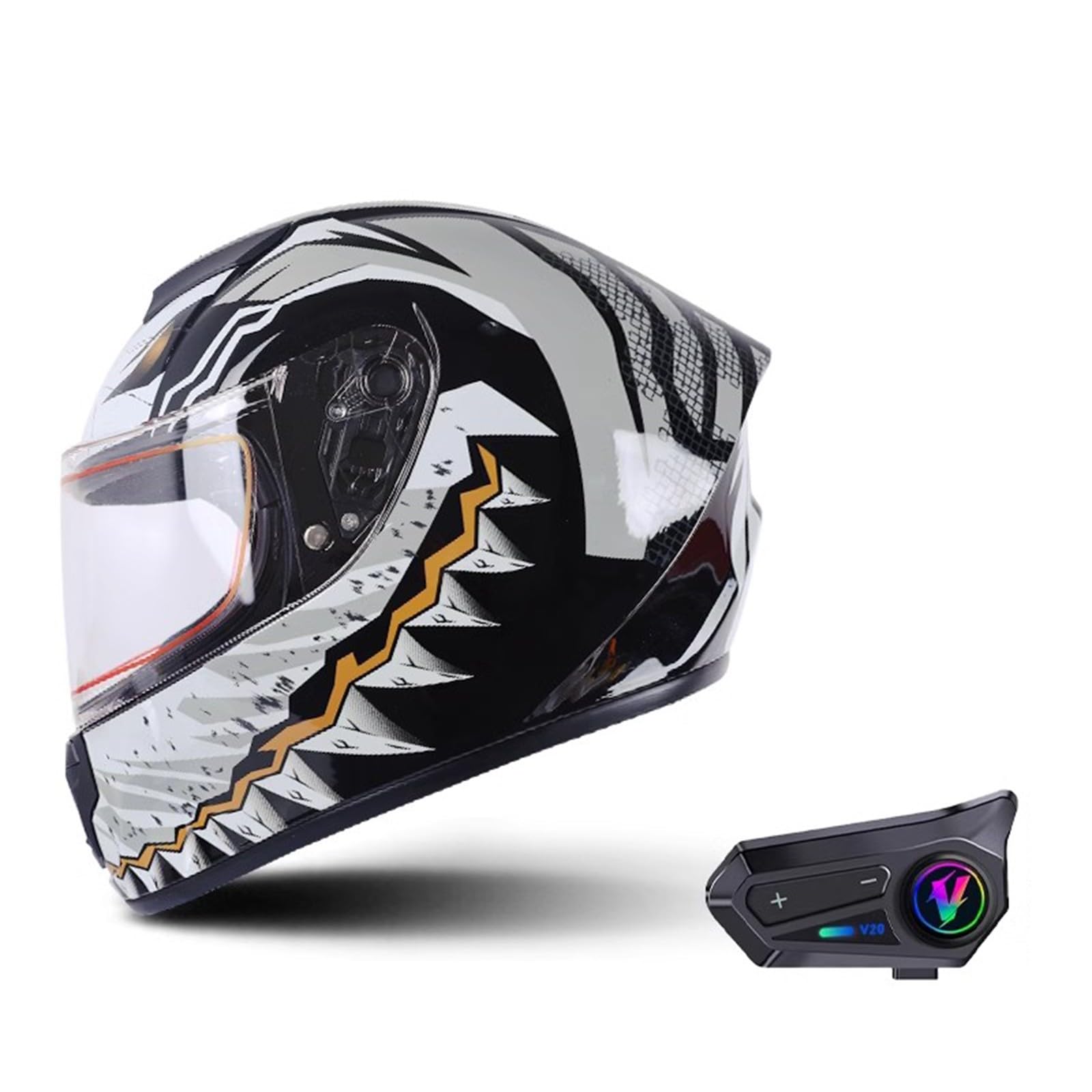 Integralhelm Motorradhelm Mit Bluetooth Modulare Helm Mit Sonnenblende ECE Zertifiziert Roller Mofa Helm Für Erwachsene Herren Damen D,L59-60CM von QJWMatic