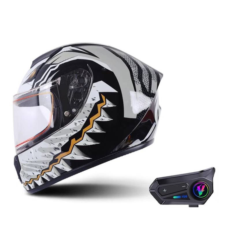 Integralhelm Motorradhelm Mit Bluetooth Modulare Helm Mit Sonnenblende ECE Zertifiziert Roller Mofa Helm Für Erwachsene Herren Damen D,L59-60CM von QJWMatic