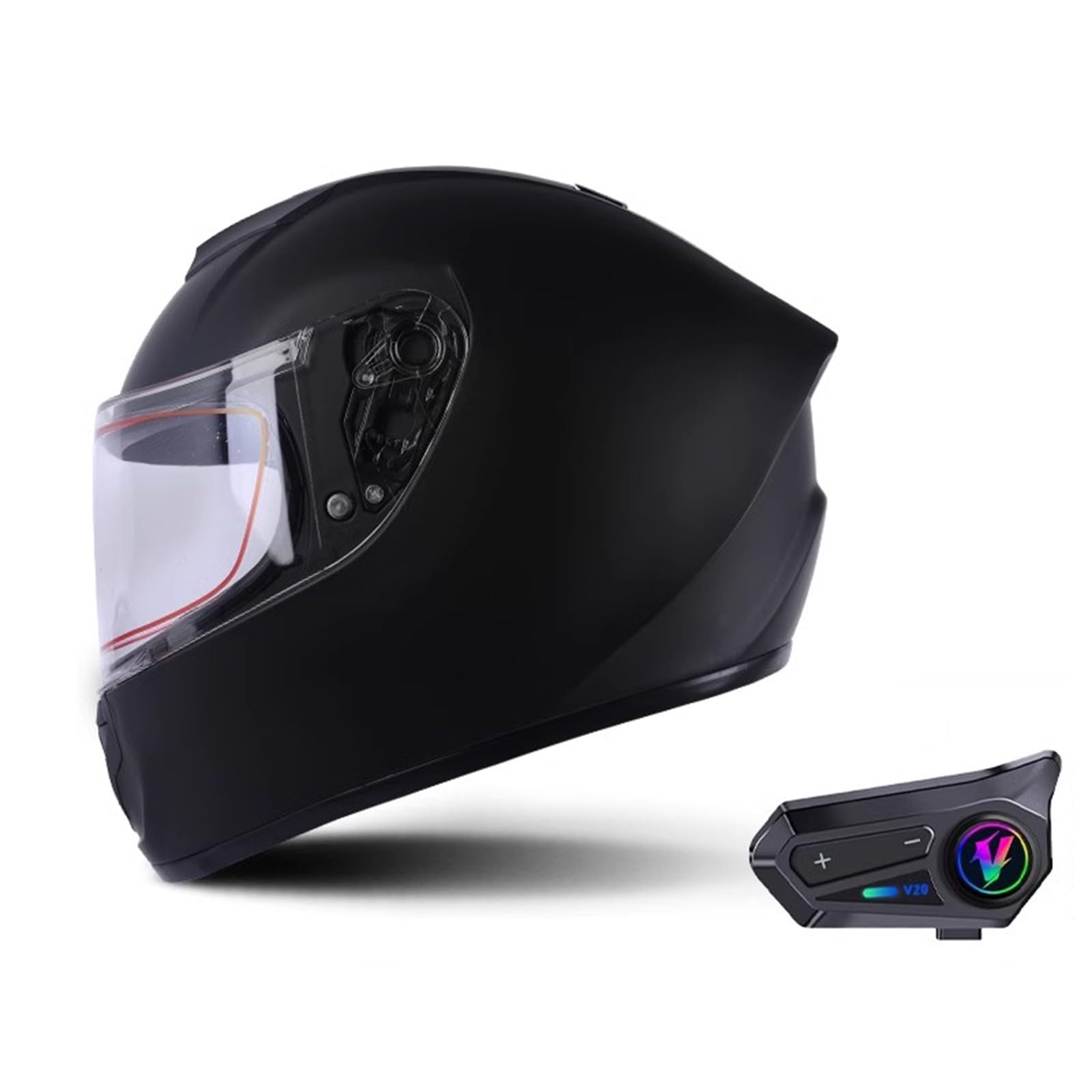 Integralhelm Motorradhelm Mit Bluetooth Modulare Helm Mit Sonnenblende ECE Zertifiziert Roller Mofa Helm Für Erwachsene Herren Damen E,L59-60CM von QJWMatic