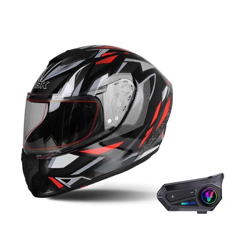 Integralhelm Motorradhelm Mit Bluetooth Modulare Helm Mit Sonnenblende ECE Zertifiziert Roller Mofa Helm Für Erwachsene Herren Damen F,L59-60CM von QJWMatic