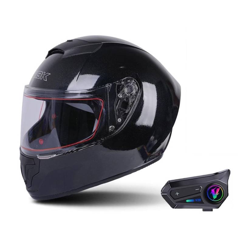 Integralhelm Motorradhelm Mit Bluetooth Modulare Helm Mit Sonnenblende ECE Zertifiziert Roller Mofa Helm Für Erwachsene Herren Damen G,L59-60CM von QJWMatic