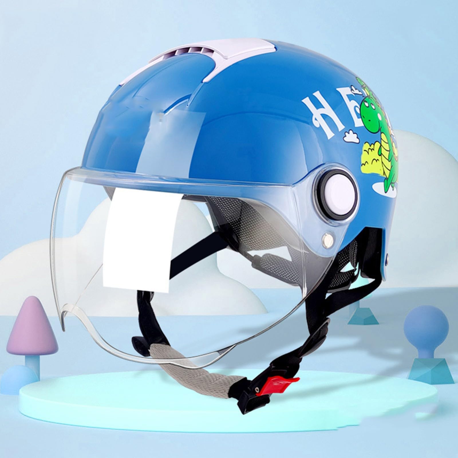 Kinder Cartoon Motorradhelm Cartoon Mode 3/4 Jethelm Mit Visier Jethelm Leichter Junge Mädchen Helm A,52-57CM von QJWMatic