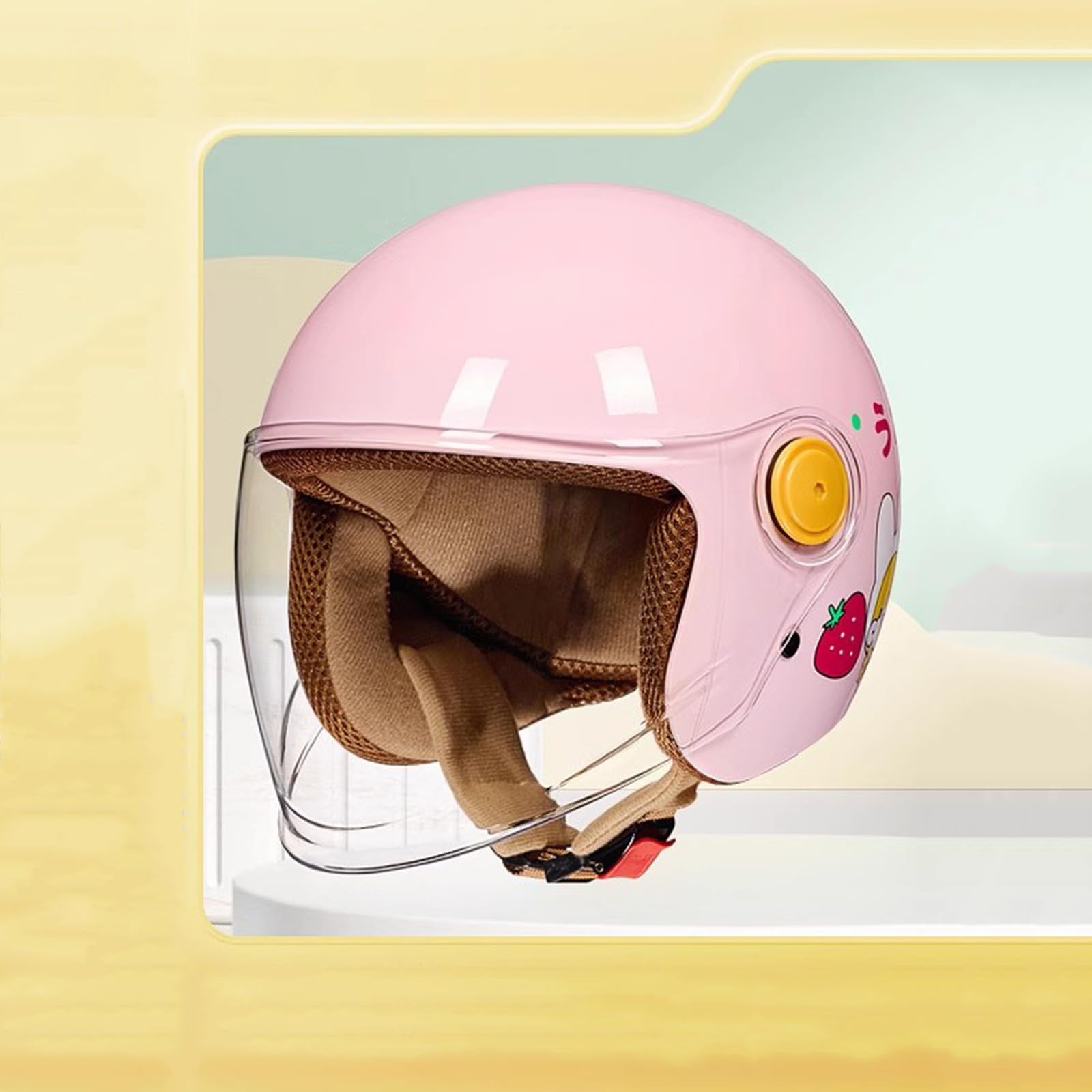 Kinder-Motorradhelm im Cartoon-Stil, offener Helm mit Visier, Halbhelm, Leichter Roller-Moped-Jethelm, Jungen und Mädchen ECE-geprüft A,45-55CM von QJWMatic