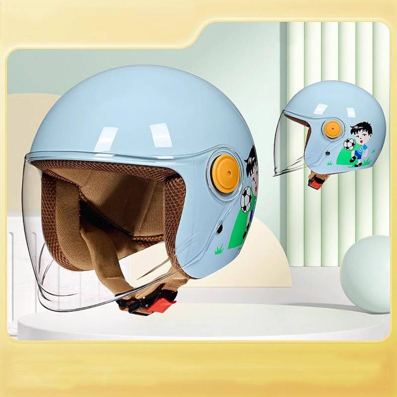 Kinder-Motorradhelm im Cartoon-Stil, offener Helm mit Visier, Halbhelm, Leichter Roller-Moped-Jethelm, Jungen und Mädchen ECE-geprüft B,45-55CM von QJWMatic