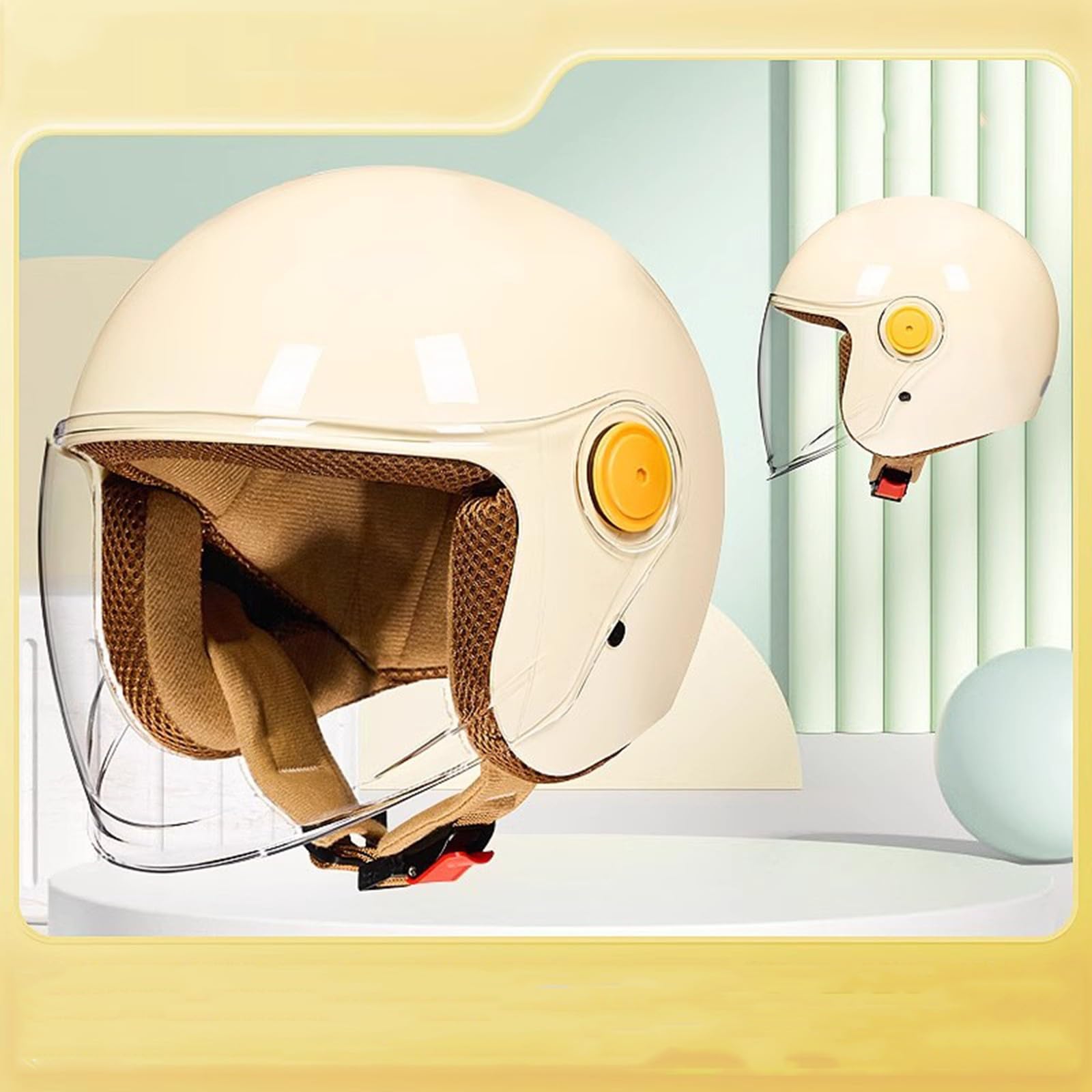 Kinder-Motorradhelm im Cartoon-Stil, offener Helm mit Visier, Halbhelm, Leichter Roller-Moped-Jethelm, Jungen und Mädchen ECE-geprüft C,45-55CM von QJWMatic