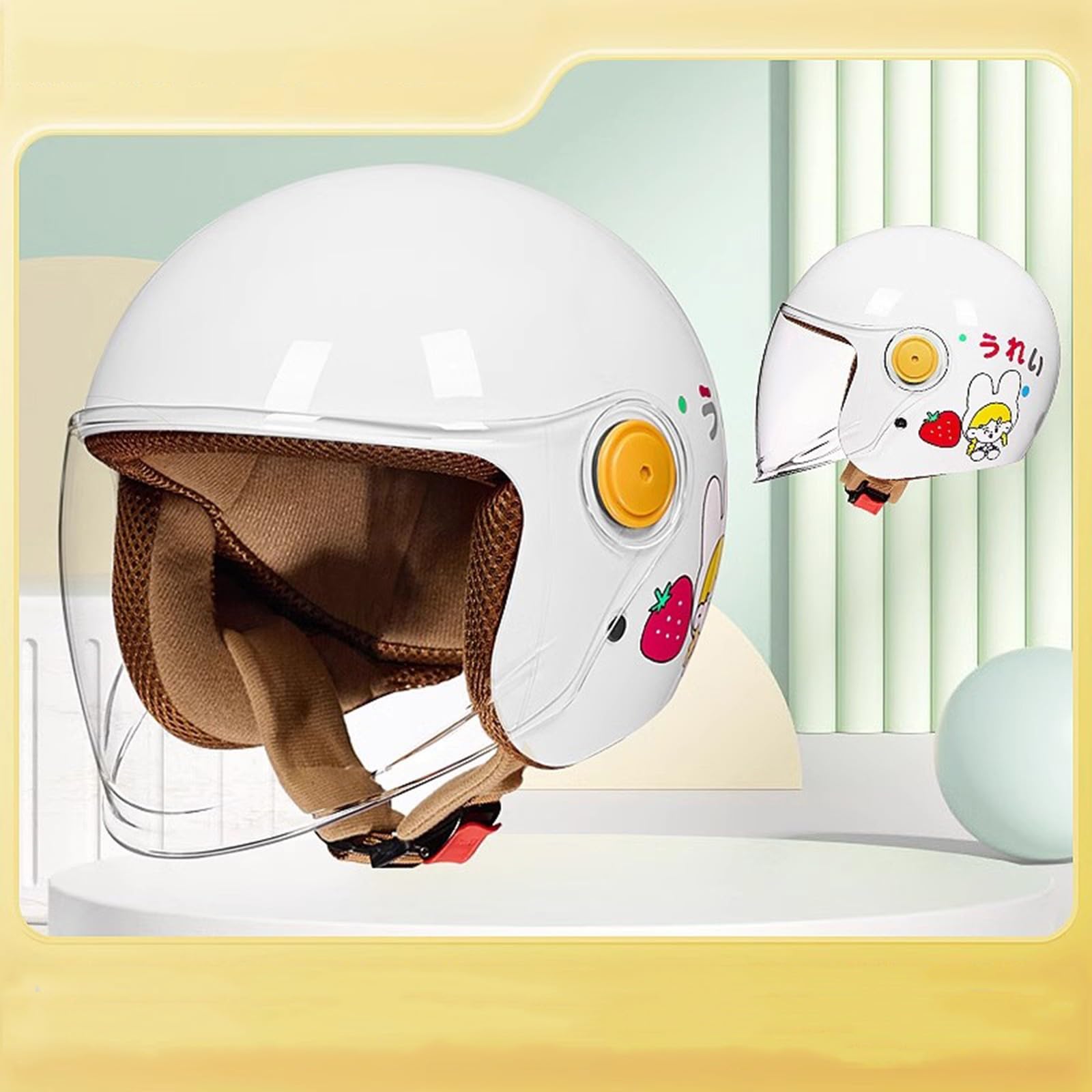 Kinder-Motorradhelm im Cartoon-Stil, offener Helm mit Visier, Halbhelm, Leichter Roller-Moped-Jethelm, Jungen und Mädchen ECE-geprüft D,45-55CM von QJWMatic