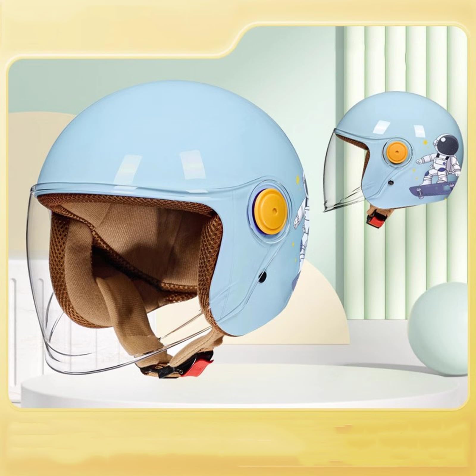 Kinder-Motorradhelm im Cartoon-Stil, offener Helm mit Visier, Halbhelm, Leichter Roller-Moped-Jethelm, Jungen und Mädchen ECE-geprüft I,45-55CM von QJWMatic