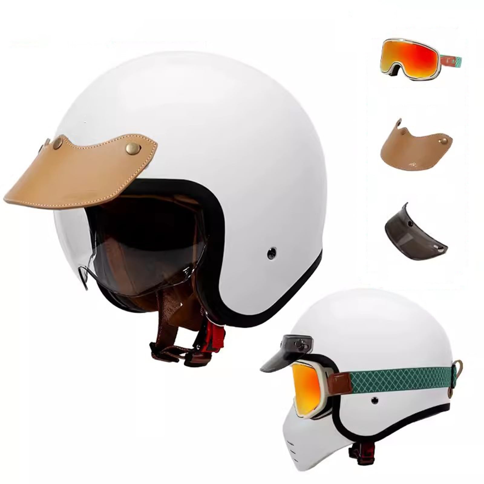 Motorrad-Halbhelm, Offener Helm im Retro-Stil mit Sonnenblende, Vintage-Jethelm, ECE-geprüfter Moped-Scooter-Sturzhelm für Erwachsene, Männer und Frauen B,XL59-60CM von QJWMatic