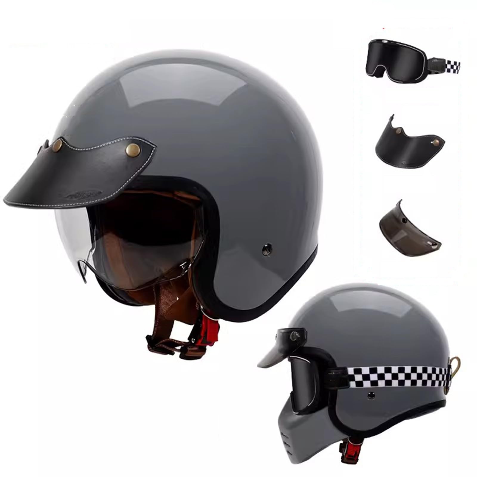 QJWMatic Motorrad-Halbhelm, Offener Helm im Retro-Stil mit Sonnenblende, Vintage-Jethelm, ECE-geprüfter Moped-Scooter-Sturzhelm für Erwachsene, Männer und Frauen I,XXL61-62CM von QJWMatic