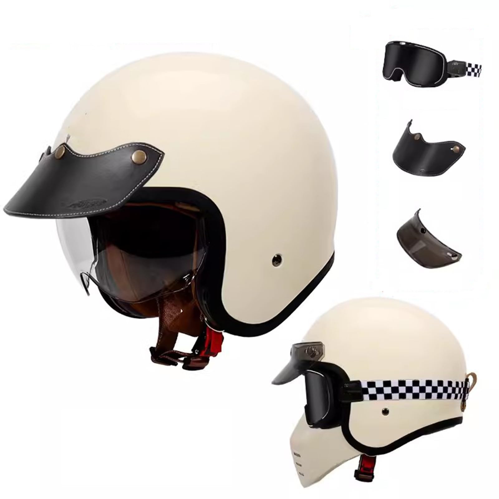 Motorrad-Halbhelm, Offener Helm im Retro-Stil mit Sonnenblende, Vintage-Jethelm, ECE-geprüfter Moped-Scooter-Sturzhelm für Erwachsene, Männer und Frauen K,XL59-60CM von QJWMatic