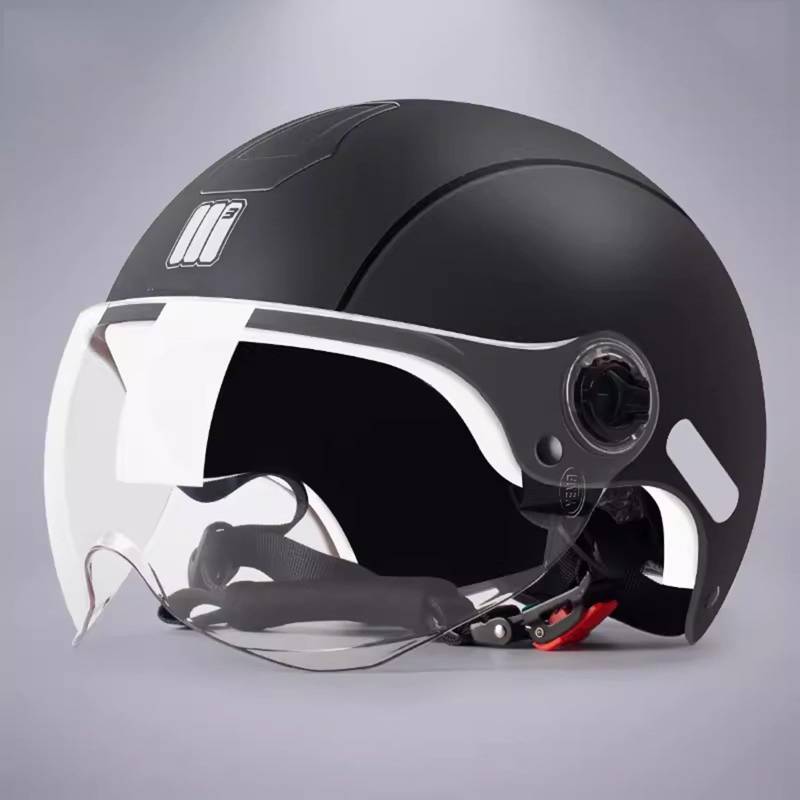 Motorrad-Halbhelm, Open Face-Helm im Retro-Stil mit Sonnenblende, Jet-Helm, ECE-geprüfter Moped-Cruiser-Scooter-Sturzhelm für Erwachsene, Männer und Frauen D,55-61CM von QJWMatic