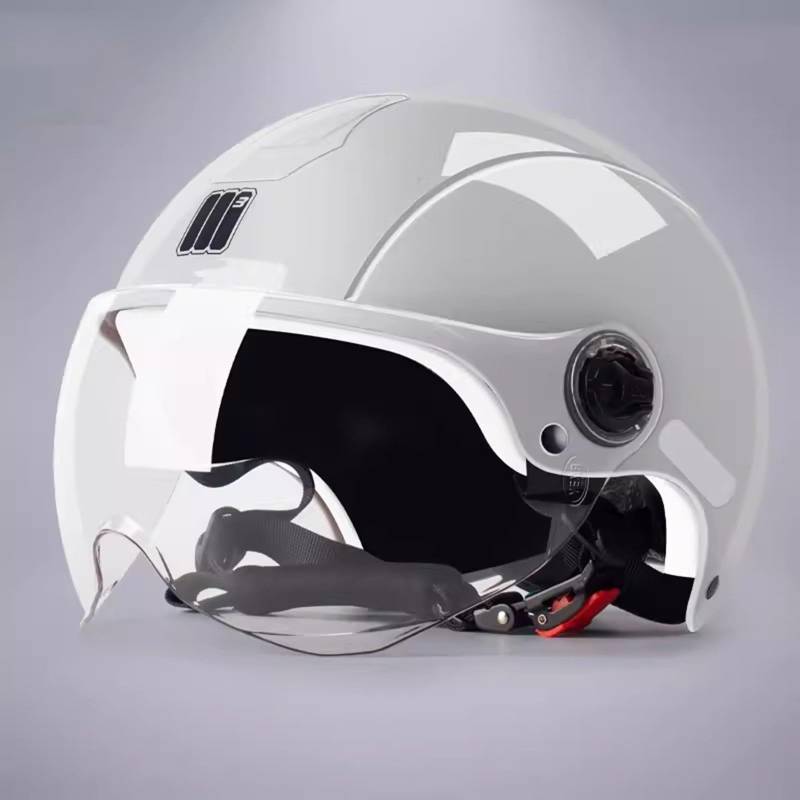 Motorrad-Halbhelm, Open Face-Helm im Retro-Stil mit Sonnenblende, Jet-Helm, ECE-geprüfter Moped-Cruiser-Scooter-Sturzhelm für Erwachsene, Männer und Frauen F,55-61CM von QJWMatic