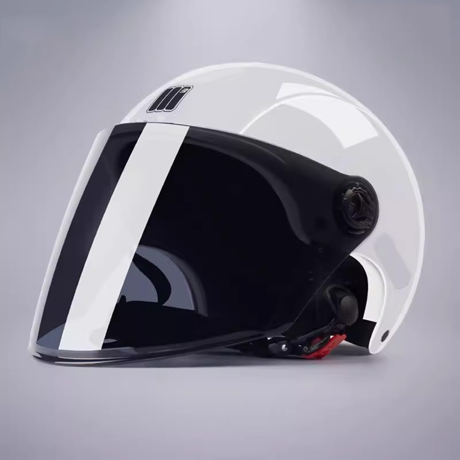 Motorrad-Halbhelm, offener Helm mit Sonnenblende, Jethelm, ECE-geprüft, für Erwachsene, Herren und Damen für Moped Cruiser Roller F,55-61CM von QJWMatic