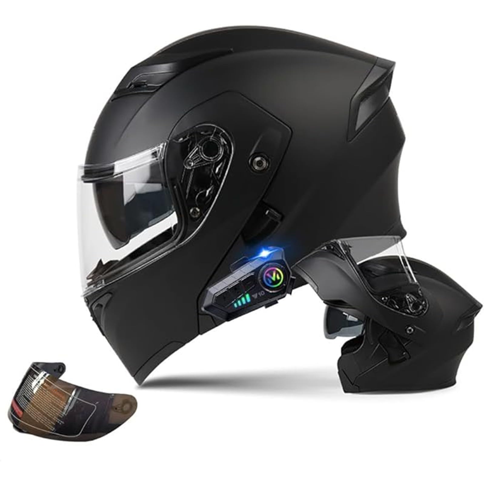 QJWMatic Motorrad Klapphelm mit Bluetooth Motorradhelm Integralhelm mit Doppelvisier ECE-Zertifiziert Herren Damen Modularer Sturzhelm A,M57-58CM von QJWMatic