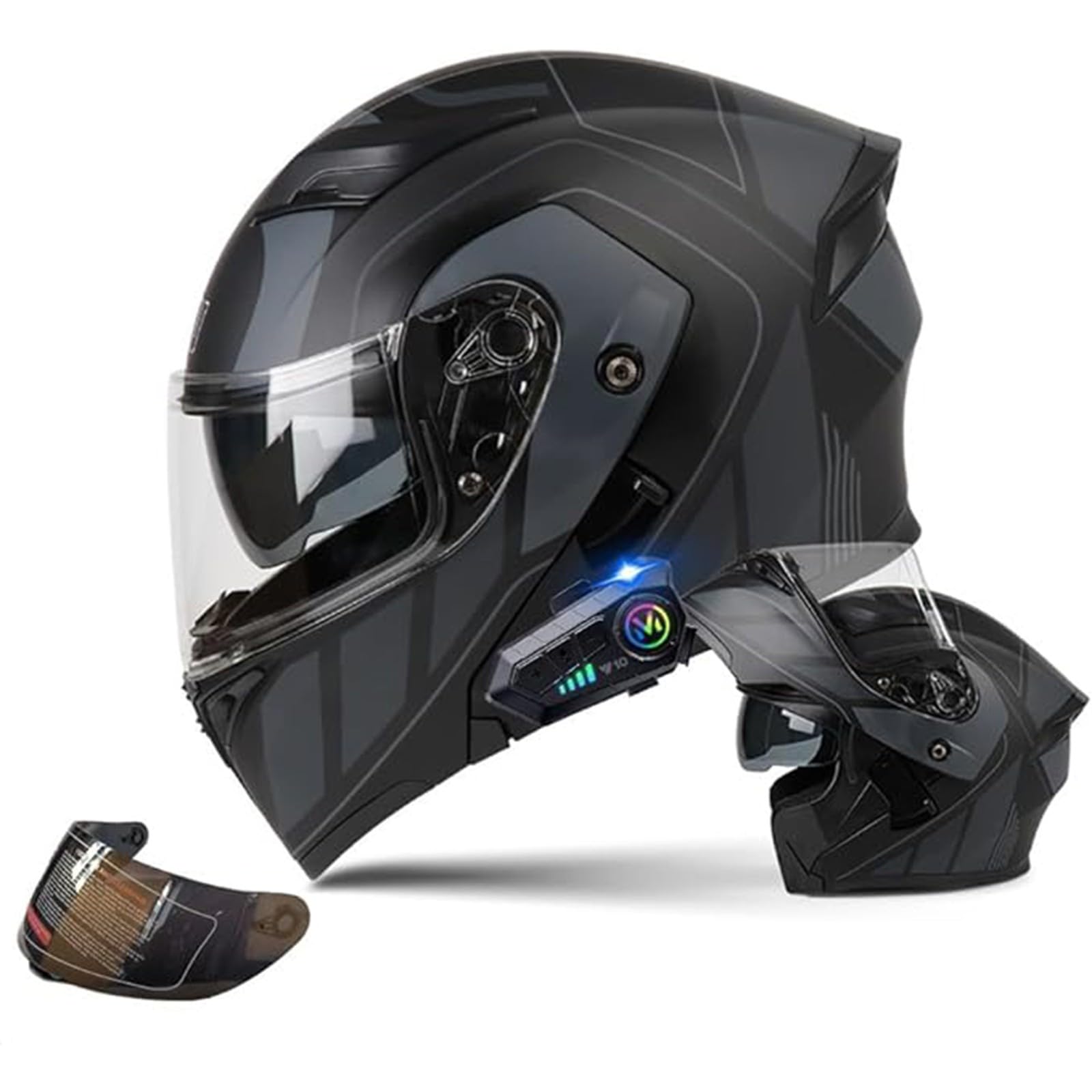 Motorrad Klapphelm mit Bluetooth Motorradhelm Integralhelm mit Doppelvisier ECE-Zertifiziert Herren Damen Modularer Sturzhelm B,XXL63-64CM von QJWMatic