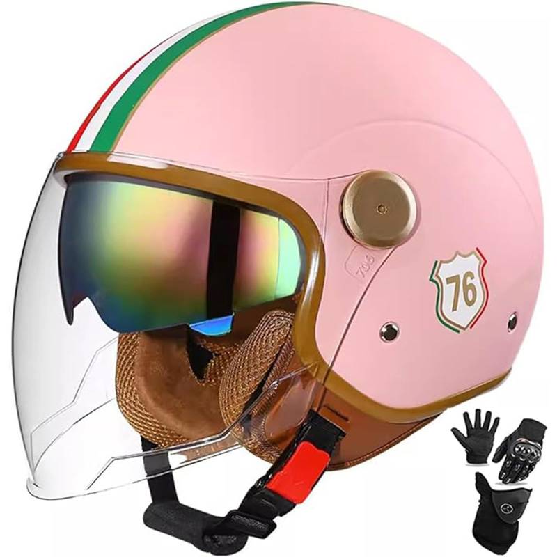 QJWMatic Motorradhelm Retro Halbhelm Moped Klassisch Helm Erwachsene Damen Und Herren Mit Sonnenblende Jethelm ECE Zertifizierung A,56-62CM von QJWMatic