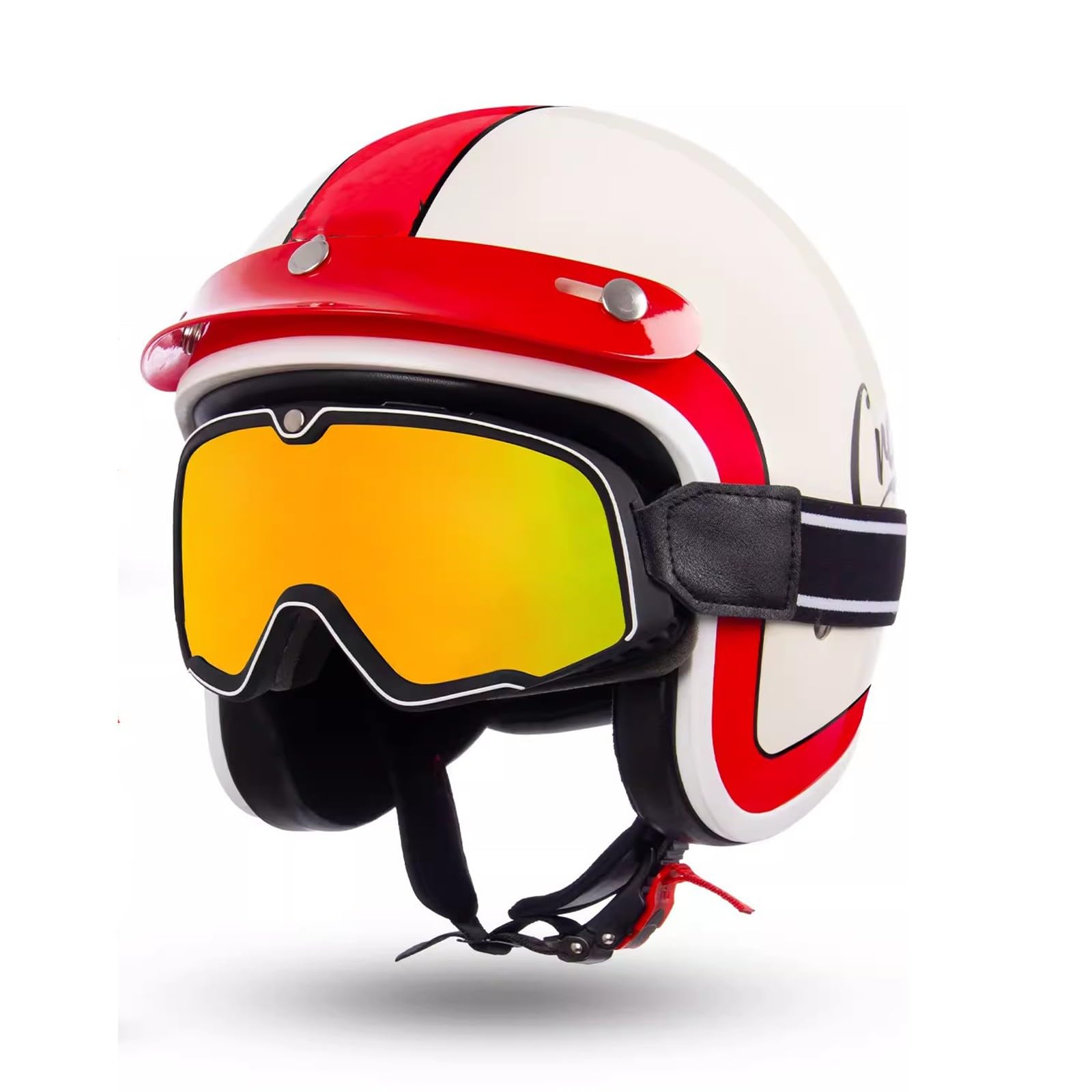 Motorradhelm mit offenem Gesicht, Leichter Halbhelm, ECE-geprüft, mit Sonnenblende, Herren und Damen, Jet-Scooter, ATV, Moped, Straßenhelm E,XXL61-62CM von QJWMatic