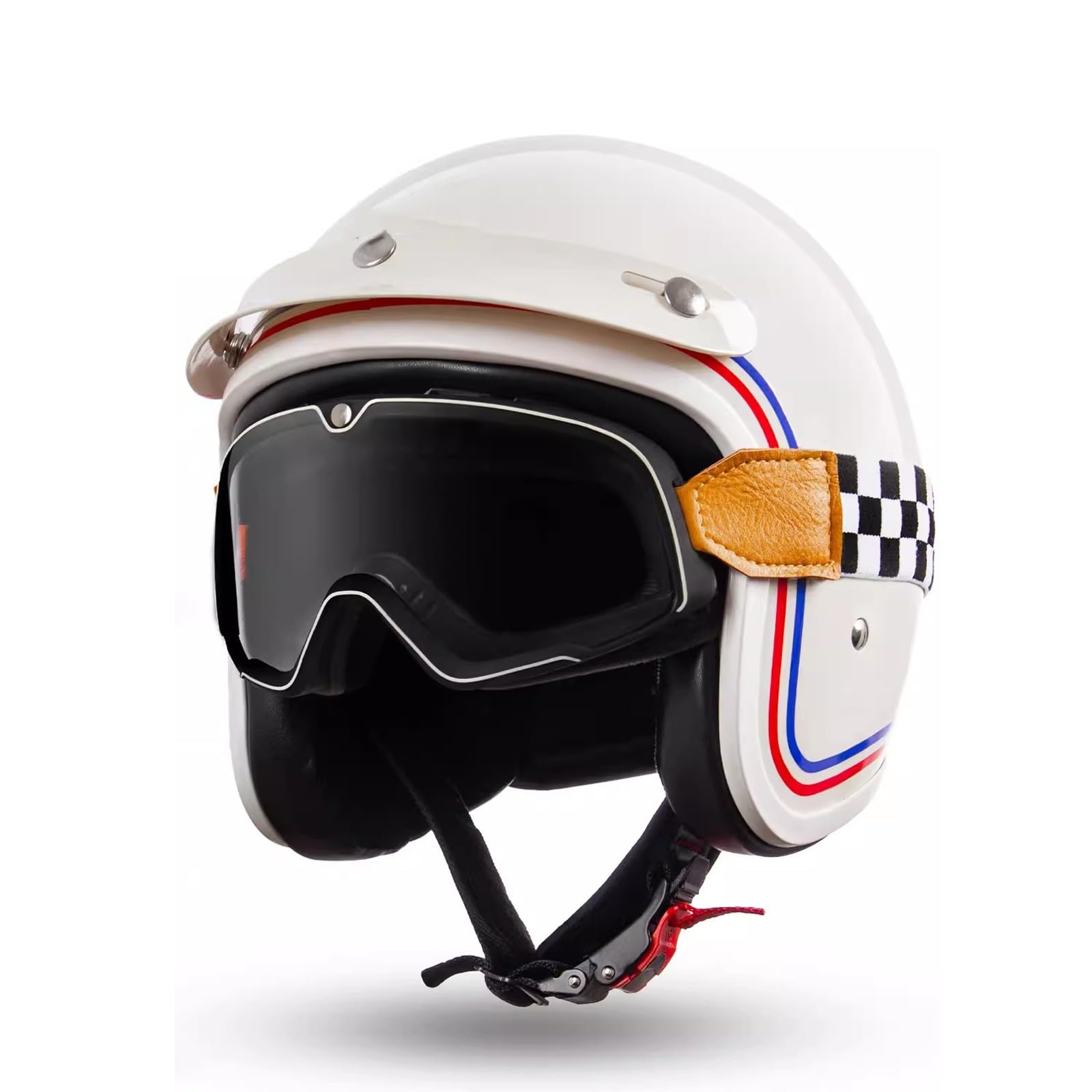 Motorradhelm mit offenem Gesicht, Leichter Halbhelm, ECE-geprüft, mit Sonnenblende, Herren und Damen, Jet-Scooter, ATV, Moped, Straßenhelm N,XL58-60CM von QJWMatic