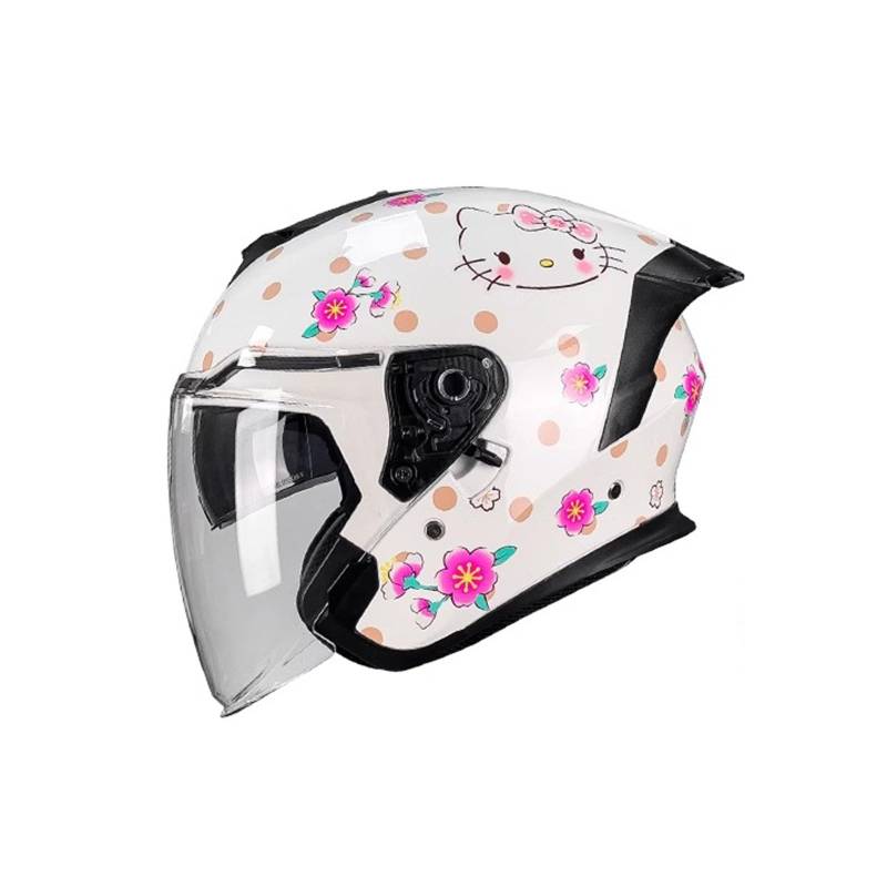 Offener Motorrad-Jethelm, 3/4-Halbhelm mit offenem Gesicht und Doppelvisier für Cruiser-Scooter, Erwachsene, Männer und Frauen, ECE-geprüft A,L59-60CM von QJWMatic