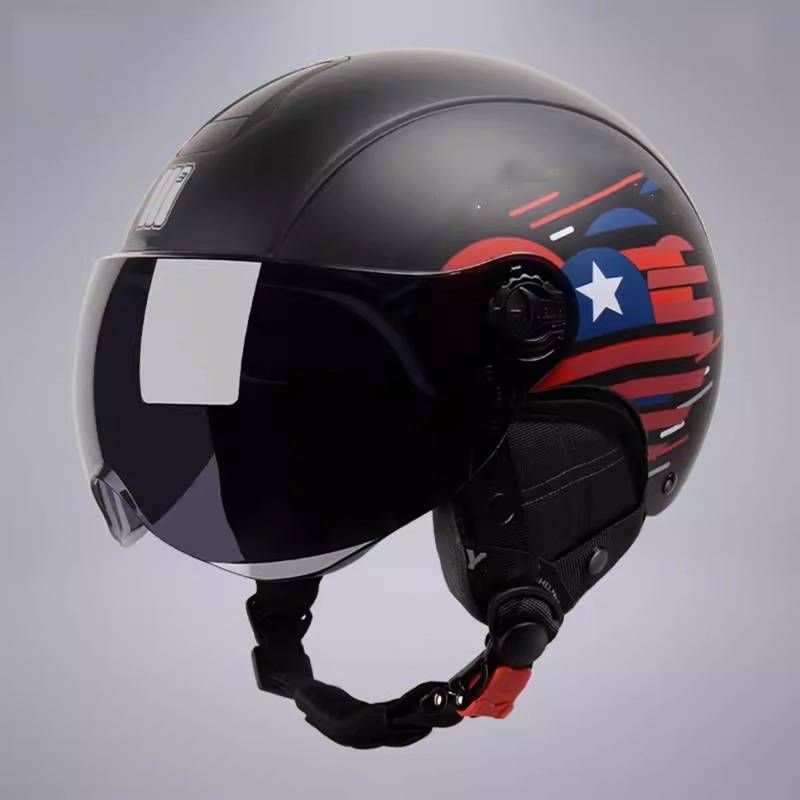 Offener Motorradhelm für Erwachsene 3/4 Retro Halbhelm Männer Frauen ECE-geprüfter Street Jet-Moped-Helm für vier Jahreszeiten A,55-61CM von QJWMatic