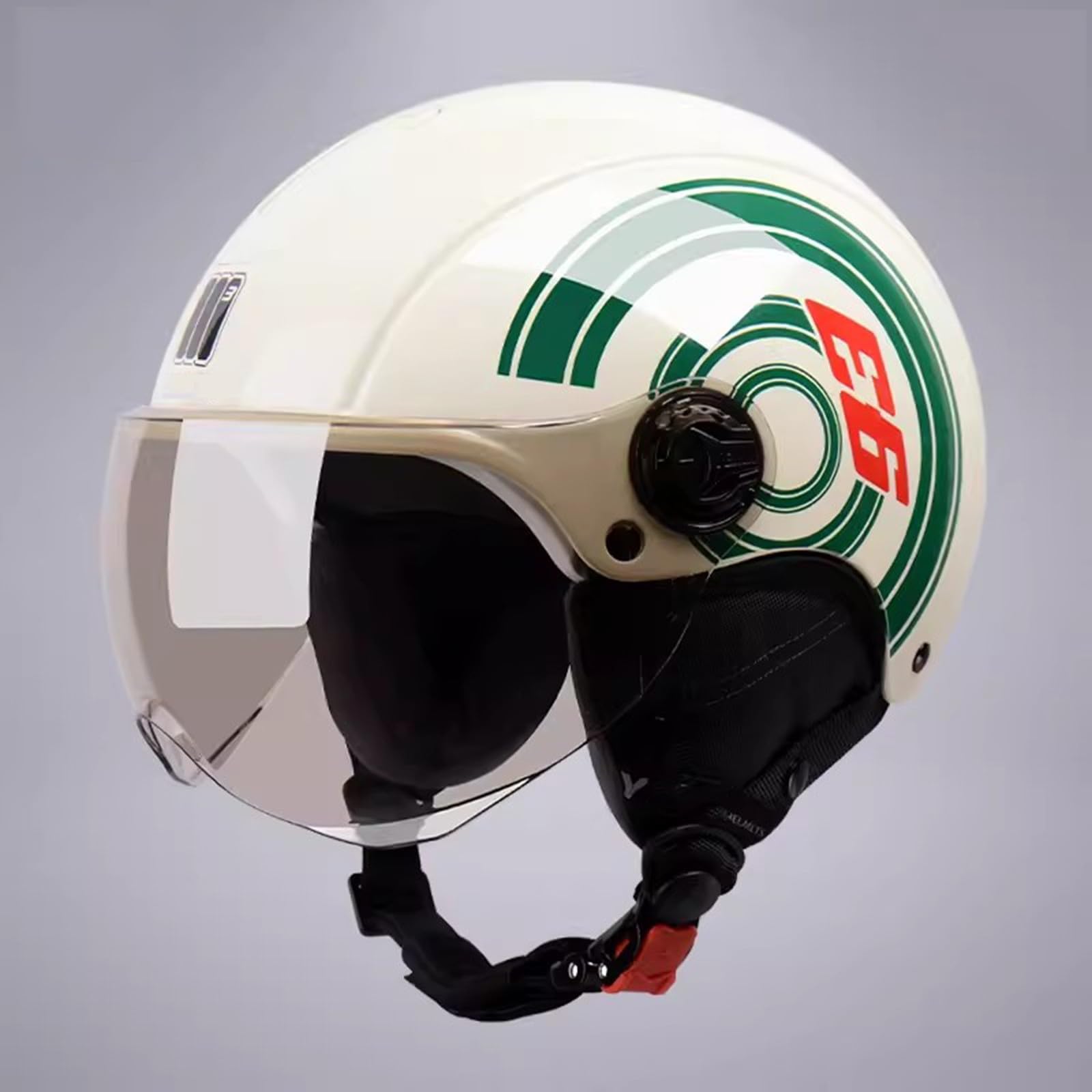 Offener Motorradhelm für Erwachsene 3/4 Retro Halbhelm Männer Frauen ECE-geprüfter Street Jet-Moped-Helm für vier Jahreszeiten C,55-61CM von QJWMatic