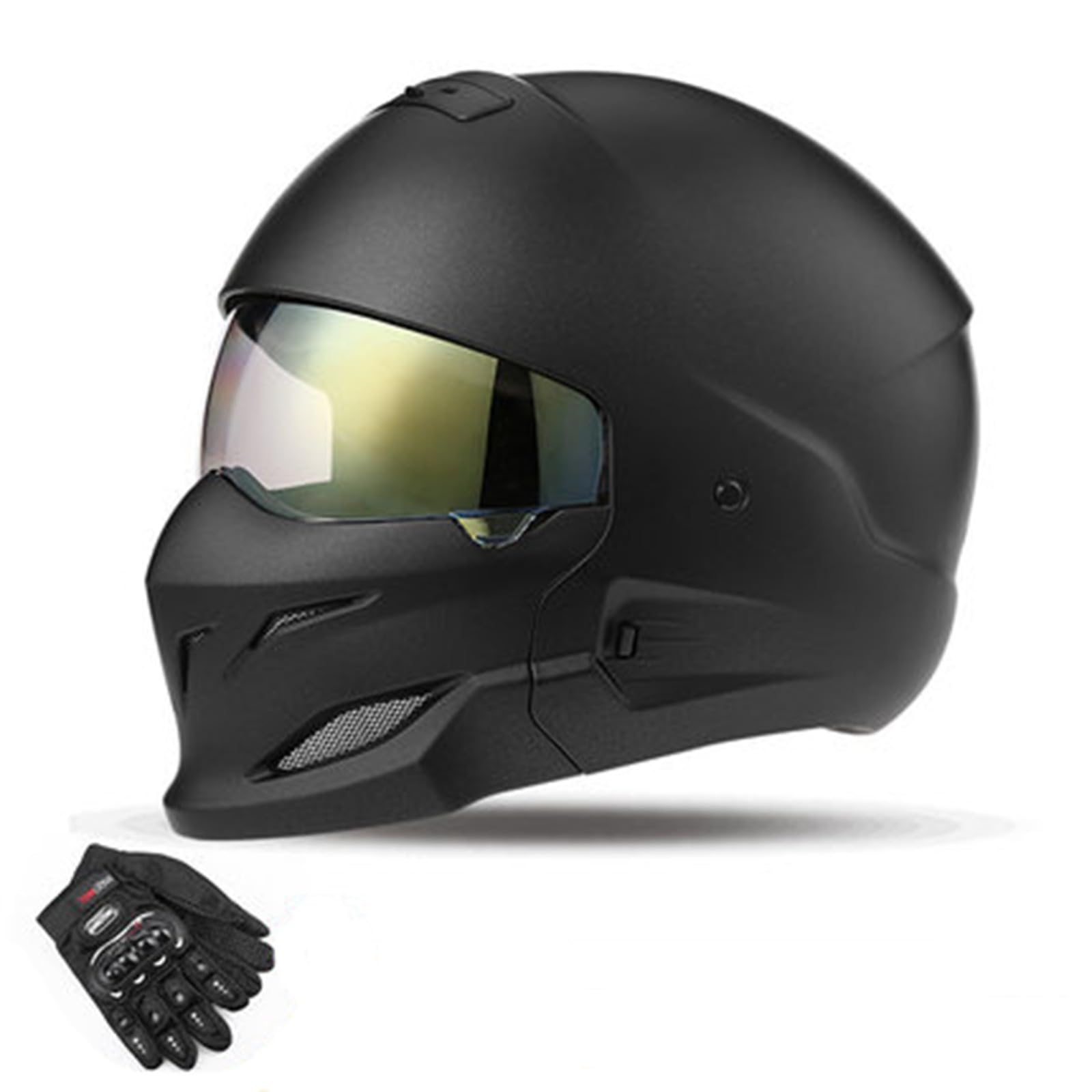 Persönlichkeit Motorradhelm Abnehmbarer Kinnhelm Männer Frauen Retro Street Fighter Kombination Vier Jahreszeiten Helme Mit Handschuhen ECE-Zertifiziert A,XL57-58CM von QJWMatic