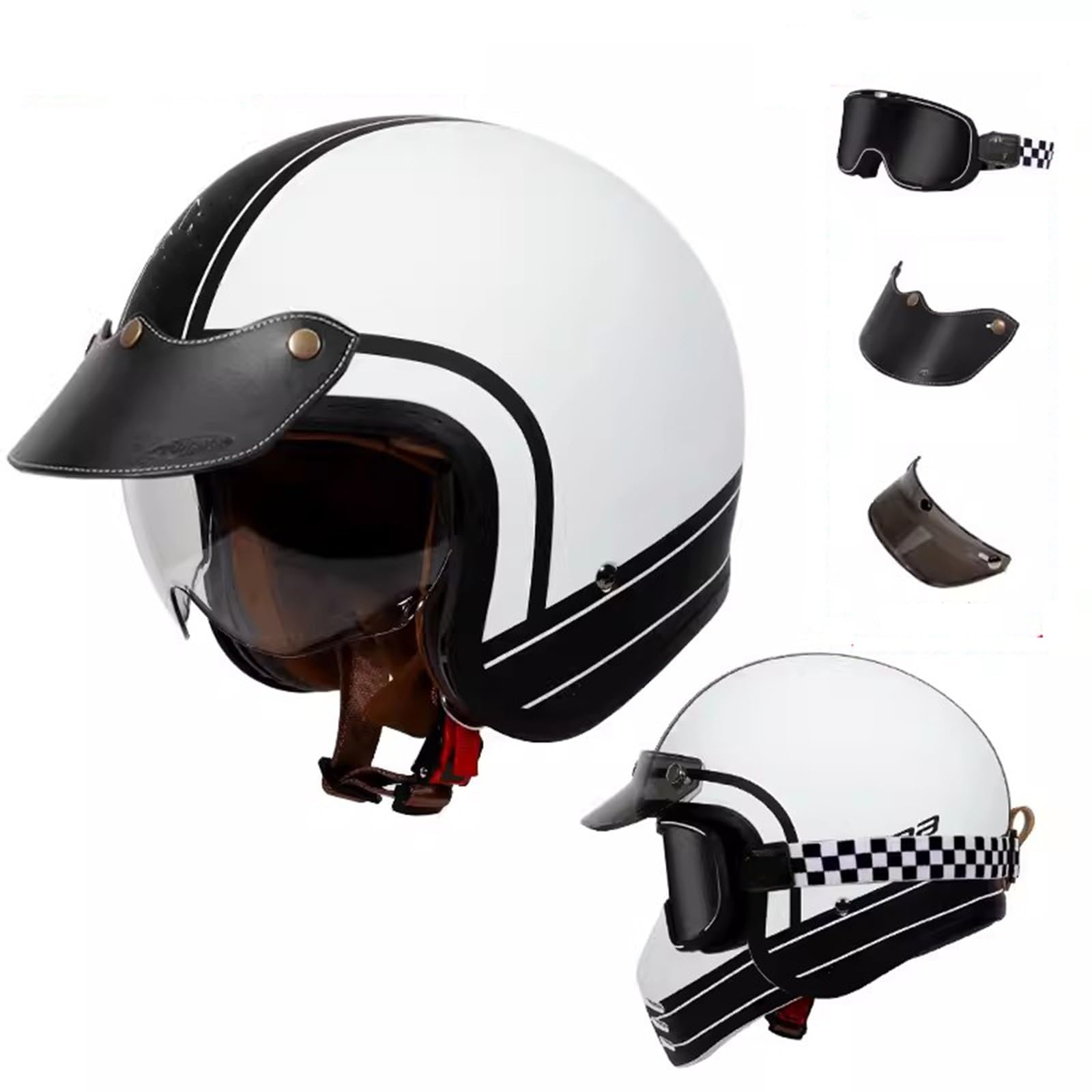 QJWMatic 3/4-Motorradhelm mit offenem Gesicht, Retro-Jethelm mit Hutkrempe und Schutzbrille, Cooler Scooter ATV Moped-Straßenhelm für Männer und Frauen ECE-geprüft G,3XL63-64CM von QJWMatic