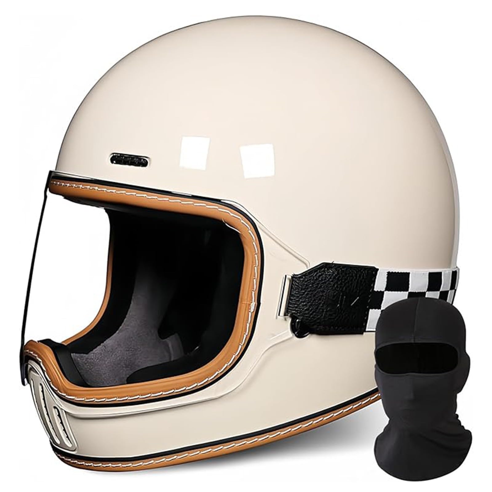 QJWMatic Full Face Motorrad Helm Vintage Integralhelm ECE-Zugelassenes Motorrad-Elektrofahrzeug Vier Jahreszeiten Männer Und Frauen Touring-Motorradhelm E,L56-58CM von QJWMatic