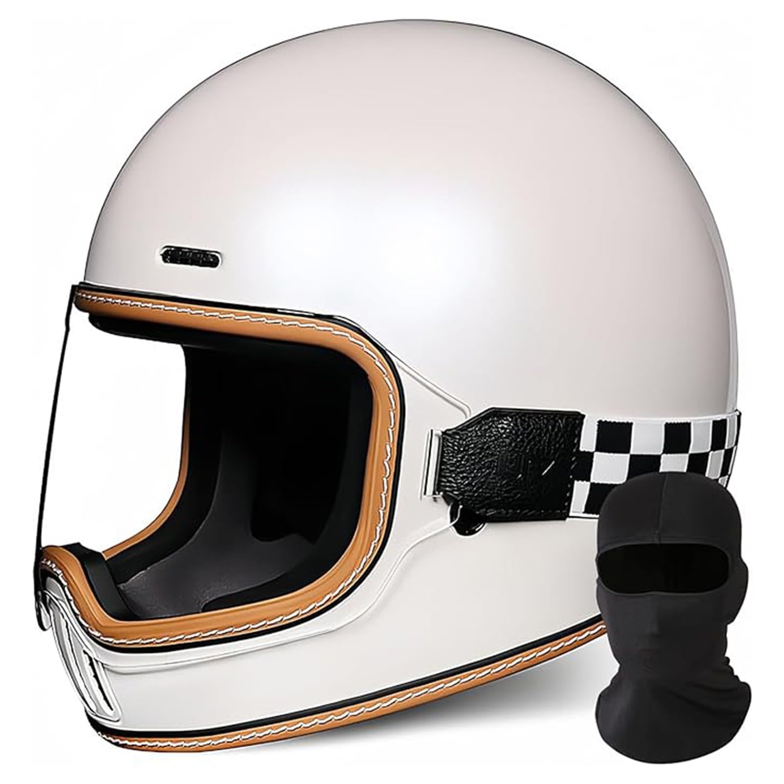 QJWMatic Full Face Motorrad Helm Vintage Integralhelm ECE-Zugelassenes Motorrad-Elektrofahrzeug Vier Jahreszeiten Männer Und Frauen Touring-Motorradhelm H,L56-58CM von QJWMatic