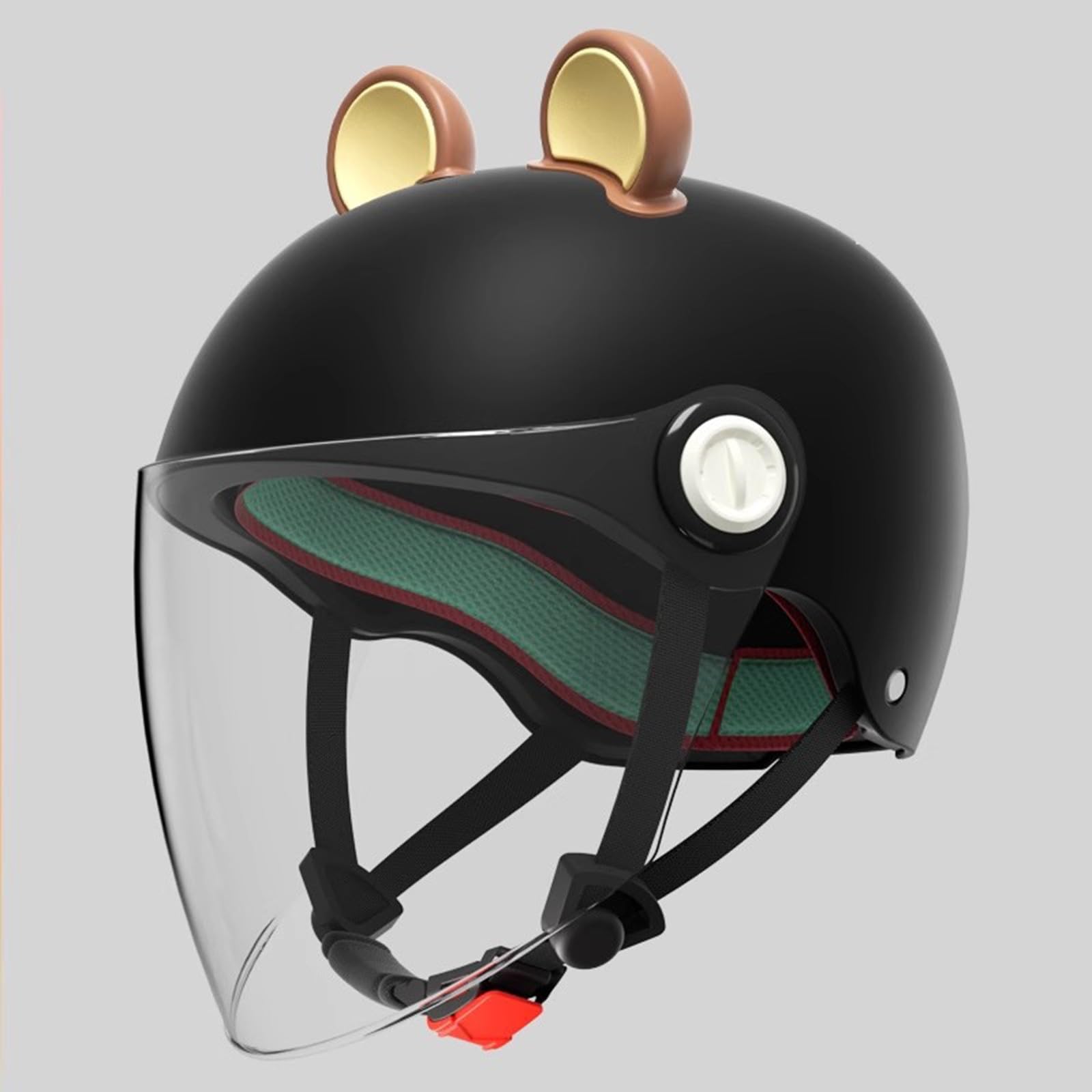 QJWMatic Kinder-Elektro-Motorradhelm mit offenem Gesicht, süßer Kinder-Vintage-Scooter-Halbhelm mit Cartoon-Muster, Jet-Straßenmoped-Vierjahreszeitenhelm E,48-55CM von QJWMatic