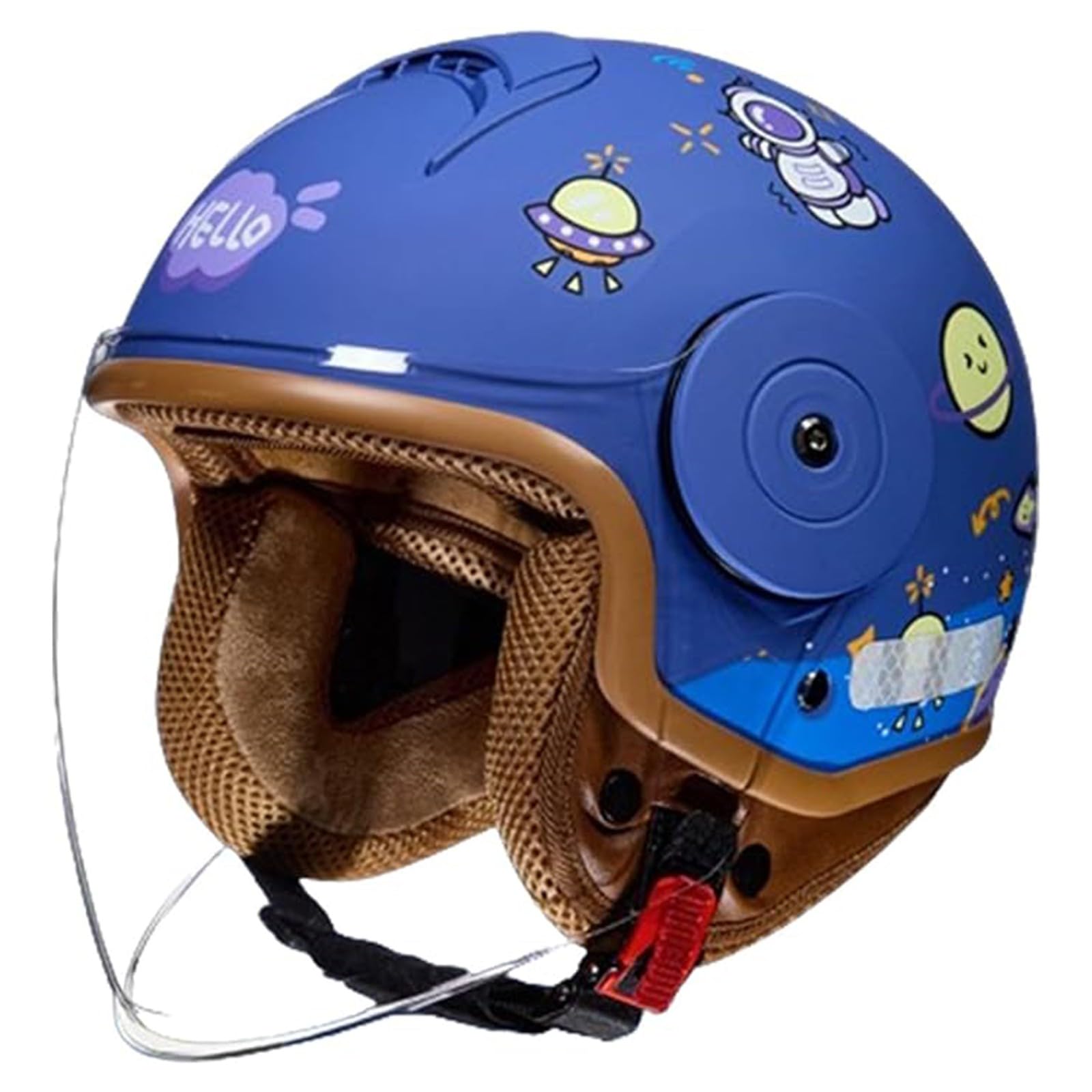 QJWMatic Kinder-Motorradhelm, offenes Gesicht, mit Visier, für Kinder im Alter von 3–14 Jahren, Retro-ATV-Moped-Helme für Motorroller ECE-geprüft A,46-54CM von QJWMatic