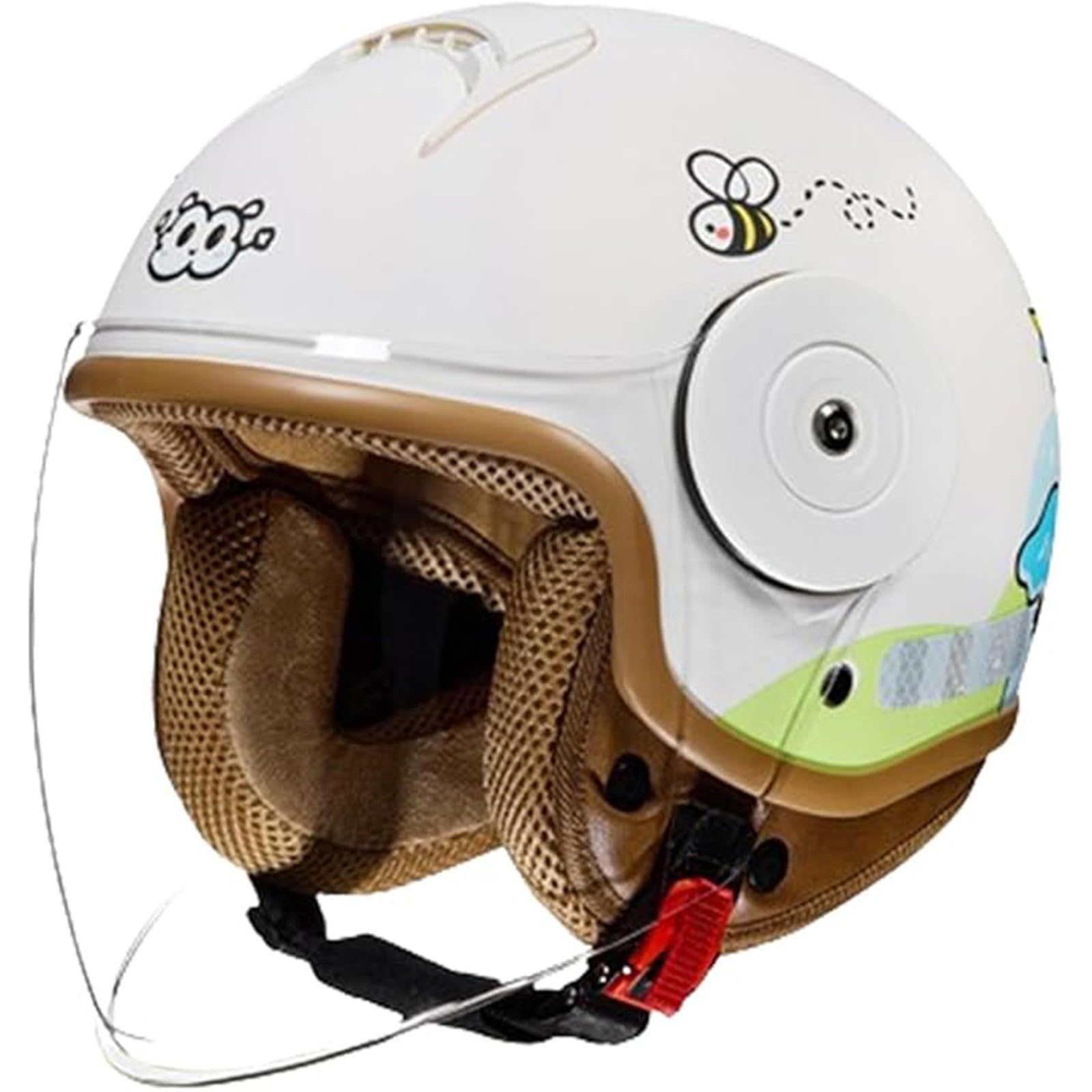 QJWMatic Kinder-Motorradhelm, offenes Gesicht, mit Visier, für Kinder im Alter von 3–14 Jahren, Retro-ATV-Moped-Helme für Motorroller ECE-geprüft B,46-54CM von QJWMatic