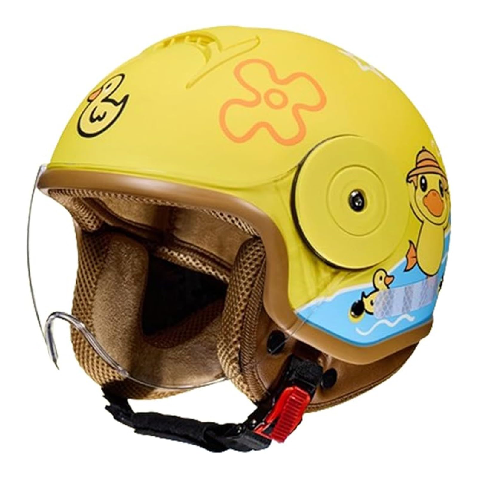 QJWMatic Kinder-Motorradhelm, offenes Gesicht, mit Visier, für Kinder im Alter von 3–14 Jahren, Retro-ATV-Moped-Helme für Motorroller ECE-geprüft C,46-54CM von QJWMatic