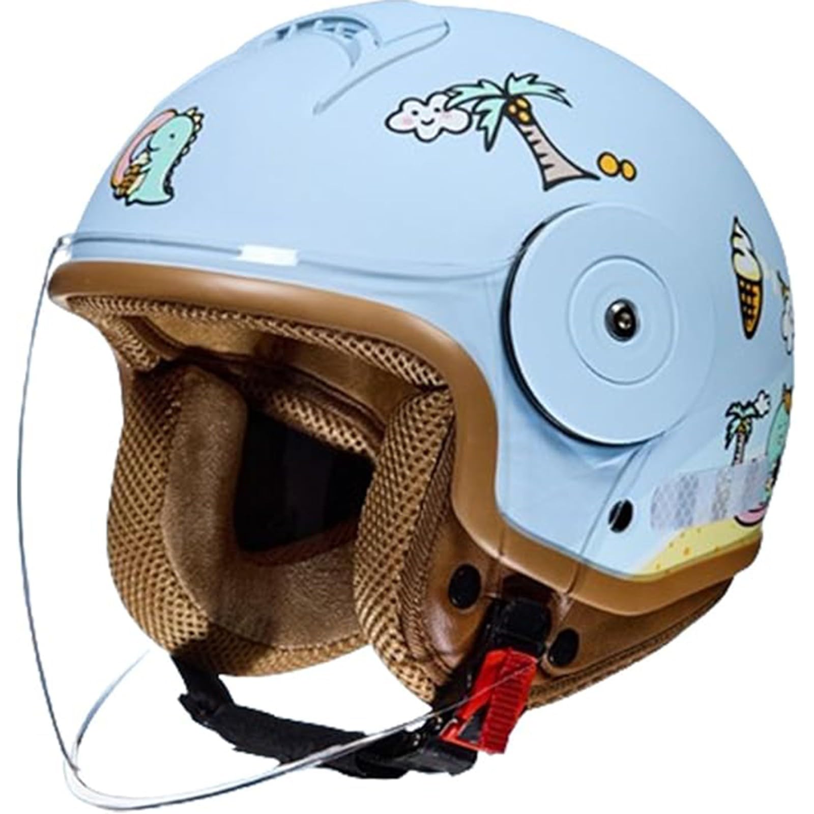 QJWMatic Kinder-Motorradhelm, offenes Gesicht, mit Visier, für Kinder im Alter von 3–14 Jahren, Retro-ATV-Moped-Helme für Motorroller ECE-geprüft F,46-54CM von QJWMatic