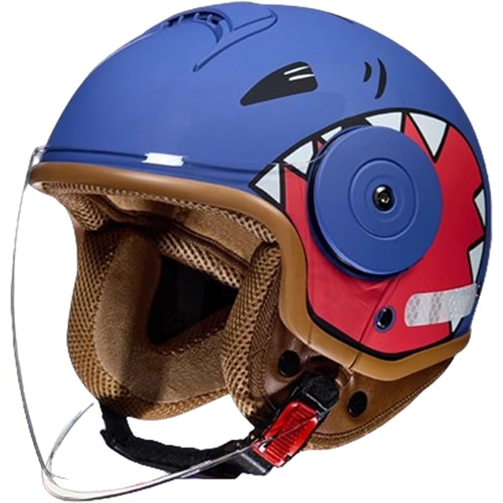 QJWMatic Kinder-Motorradhelm, offenes Gesicht, mit Visier, für Kinder im Alter von 3–14 Jahren, Retro-ATV-Moped-Helme für Motorroller ECE-geprüft G,46-54CM von QJWMatic