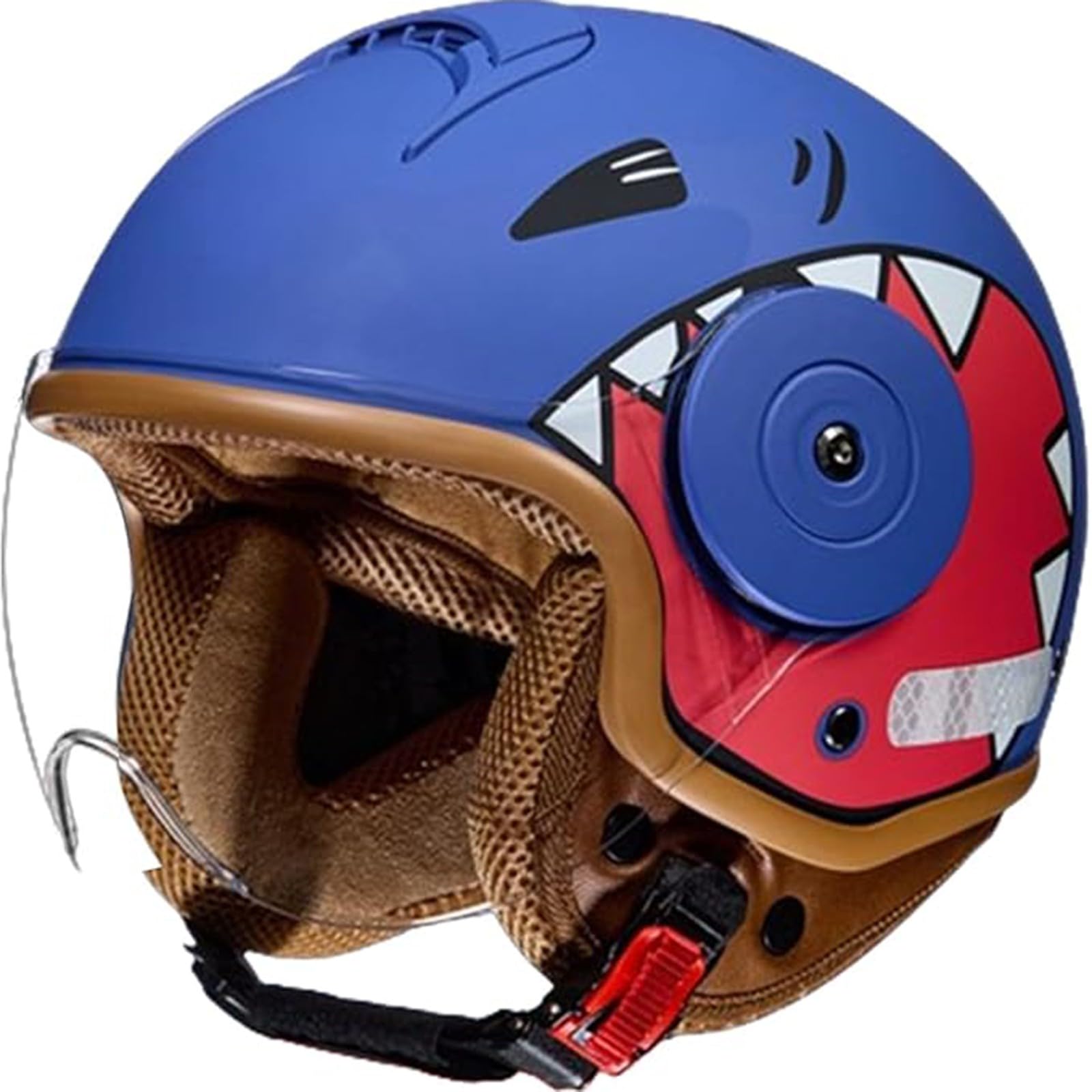 QJWMatic Kinder-Motorradhelm, offenes Gesicht, mit Visier, für Kinder im Alter von 3–14 Jahren, Retro-ATV-Moped-Helme für Motorroller ECE-geprüft I,46-54CM von QJWMatic