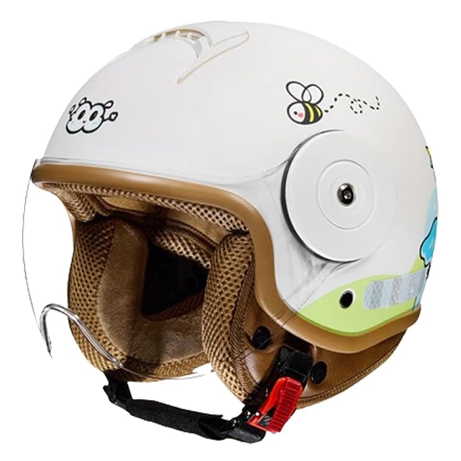 QJWMatic Kinder-Motorradhelm, offenes Gesicht, mit Visier, für Kinder im Alter von 3–14 Jahren, Retro-ATV-Moped-Helme für Motorroller ECE-geprüft J,46-54CM von QJWMatic