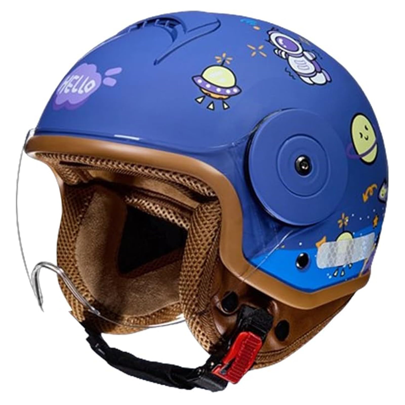 QJWMatic Kinder-Motorradhelm, offenes Gesicht, mit Visier, für Kinder im Alter von 3–14 Jahren, Retro-ATV-Moped-Helme für Motorroller ECE-geprüft K,46-54CM von QJWMatic