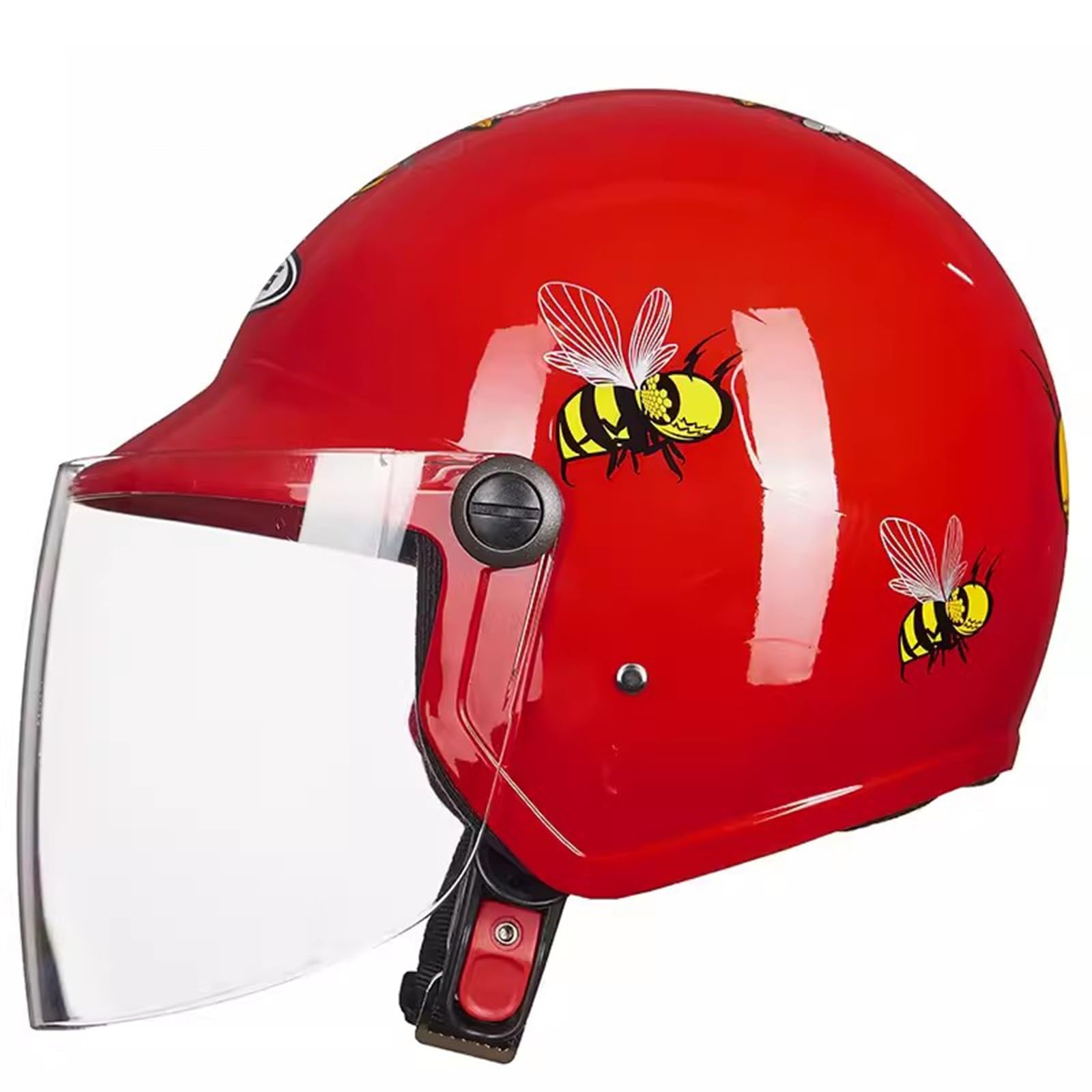 QJWMatic Leichter süßer Motorradhelm für Kinder und Jugendliche, Street Electric, offener Retro-Halbhelm für Jungen und Mädchen Vintage Cruiser Moped ATV Helm mit Sonnenblende J,48-53CM von QJWMatic