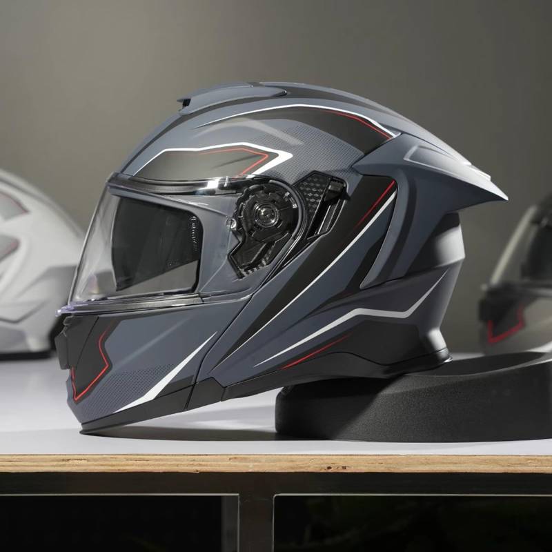 QJWMatic Modulare Motorradhelme Klapphelm für Erwachsene, Integralhelme ECE-geprüft mit Doppelvisier für Männer und Frauen Leichter Helm A,3XL63-64CM von QJWMatic