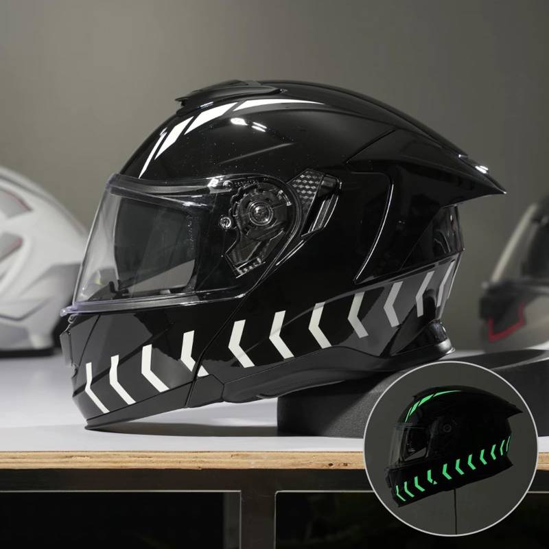 QJWMatic Modulare Motorradhelme Klapphelm für Erwachsene, Integralhelme ECE-geprüft mit Doppelvisier für Männer und Frauen Leichter Helm B,3XL63-64CM von QJWMatic