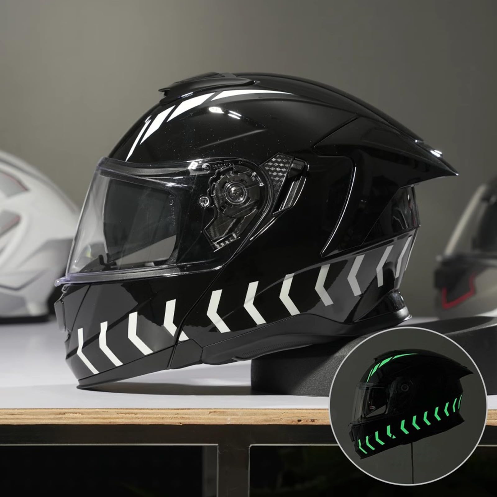 QJWMatic Modulare Motorradhelme Klapphelm für Erwachsene, Integralhelme ECE-geprüft mit Doppelvisier für Männer und Frauen Leichter Helm B,4XL64-65CM von QJWMatic