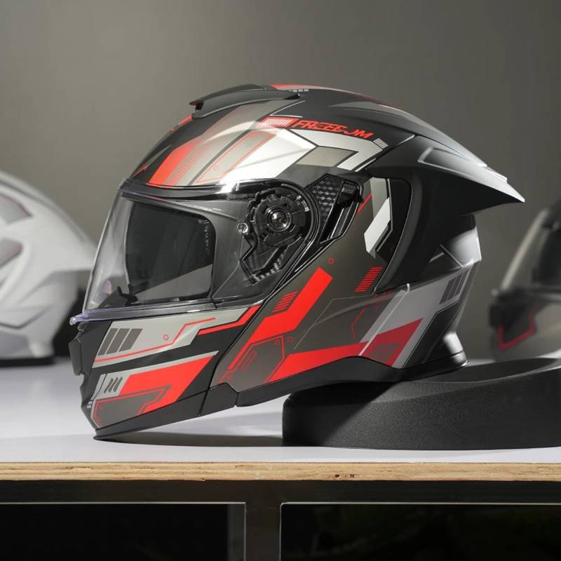 QJWMatic Modulare Motorradhelme Klapphelm für Erwachsene, Integralhelme ECE-geprüft mit Doppelvisier für Männer und Frauen Leichter Helm C,4XL64-65CM von QJWMatic