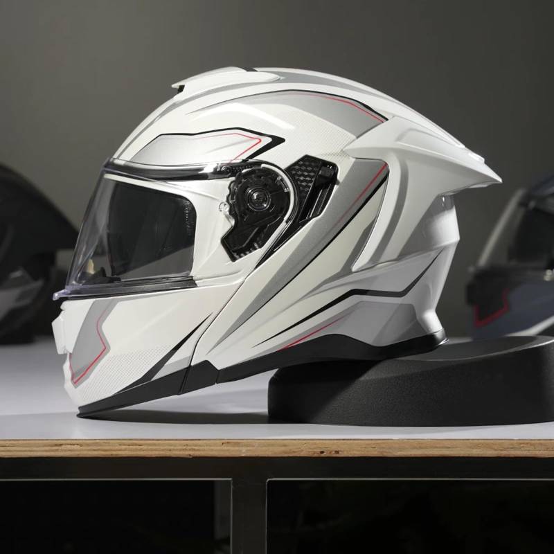 QJWMatic Modulare Motorradhelme Klapphelm für Erwachsene, Integralhelme ECE-geprüft mit Doppelvisier für Männer und Frauen Leichter Helm F,4XL64-65CM von QJWMatic