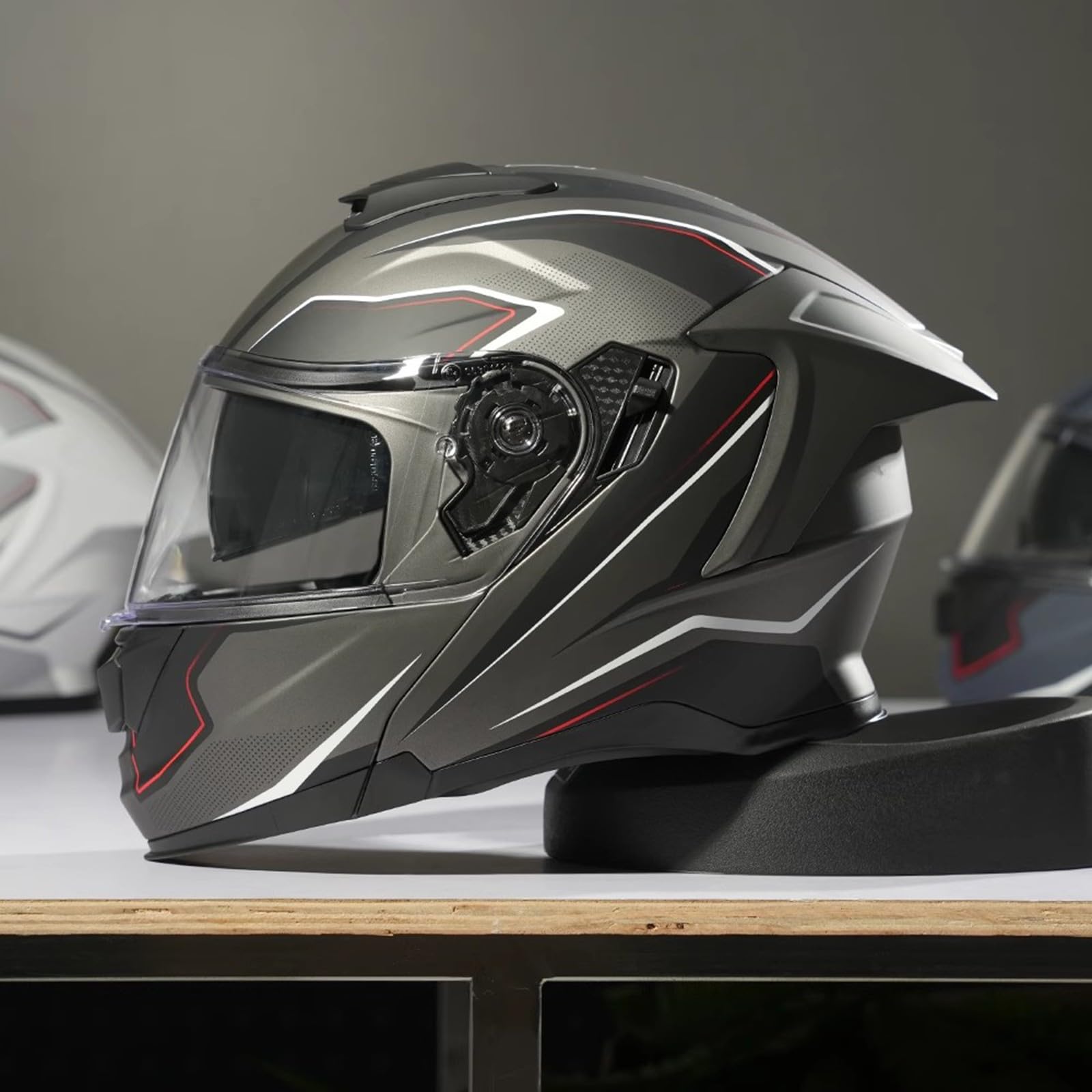 QJWMatic Modulare Motorradhelme Klapphelm für Erwachsene, Integralhelme ECE-geprüft mit Doppelvisier für Männer und Frauen Leichter Helm H,3XL63-64CM von QJWMatic